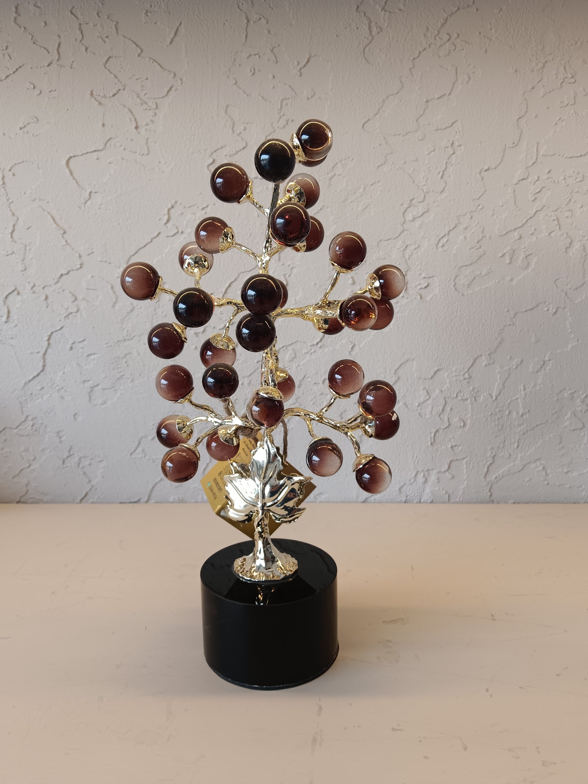 Garnet Grove | Decorative Crystal Tree with Silver Branches on Black Base
