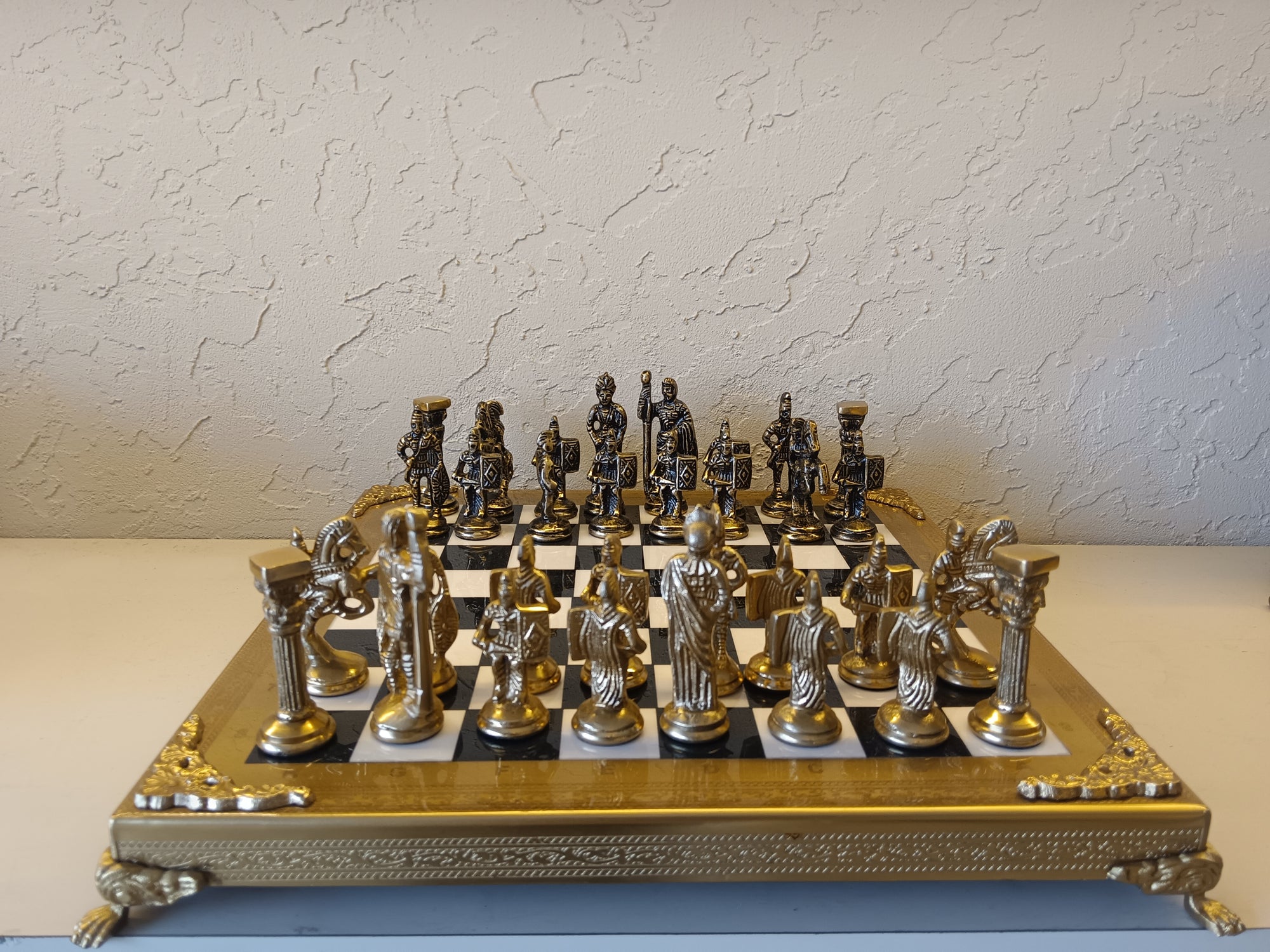 Gladiator's Metal Gambit - Luxury Roman Empire Chess Set with Ornate Board