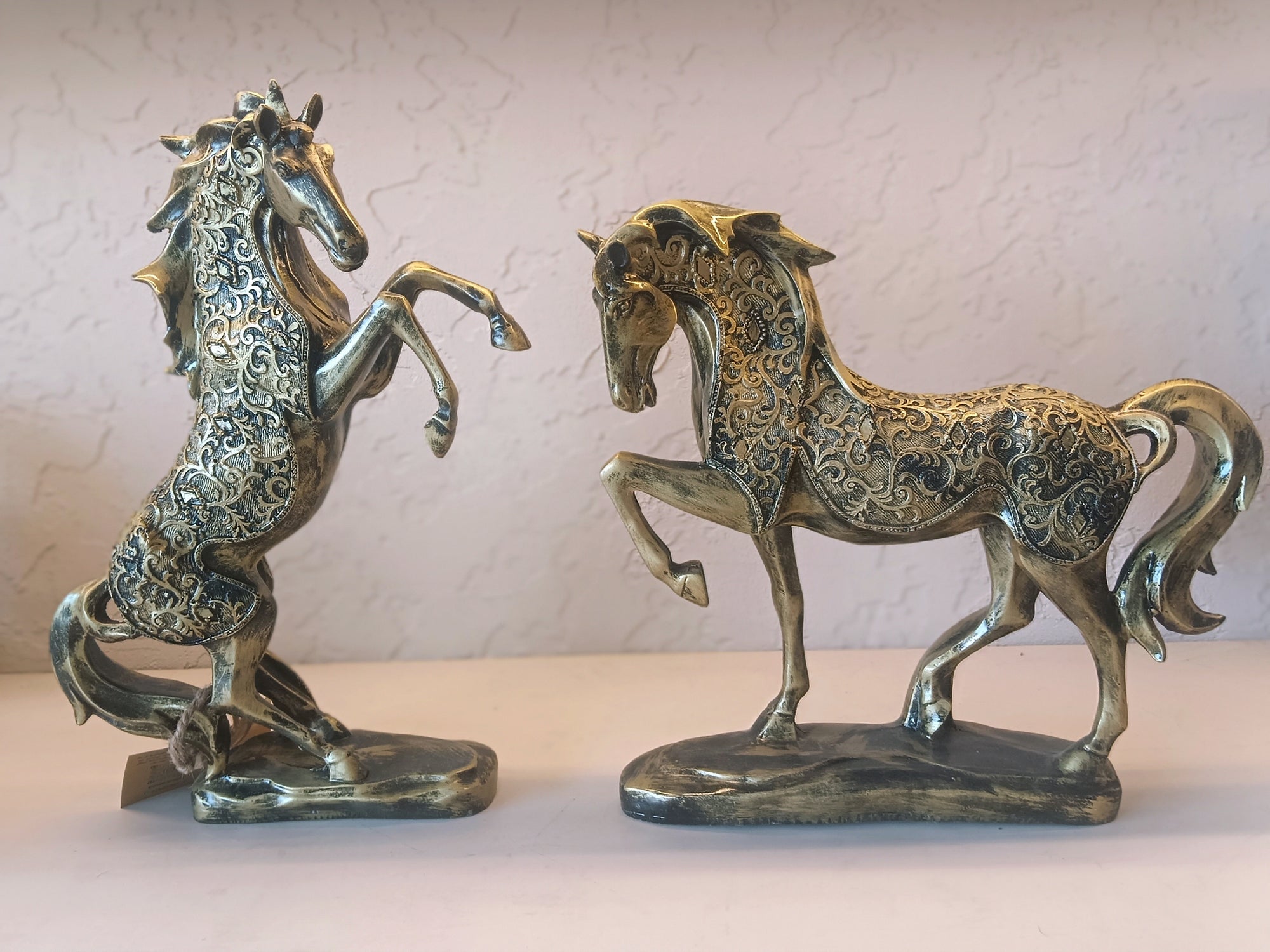 Elegant Set Of Two Horses figures With Intricate Embossed detailing