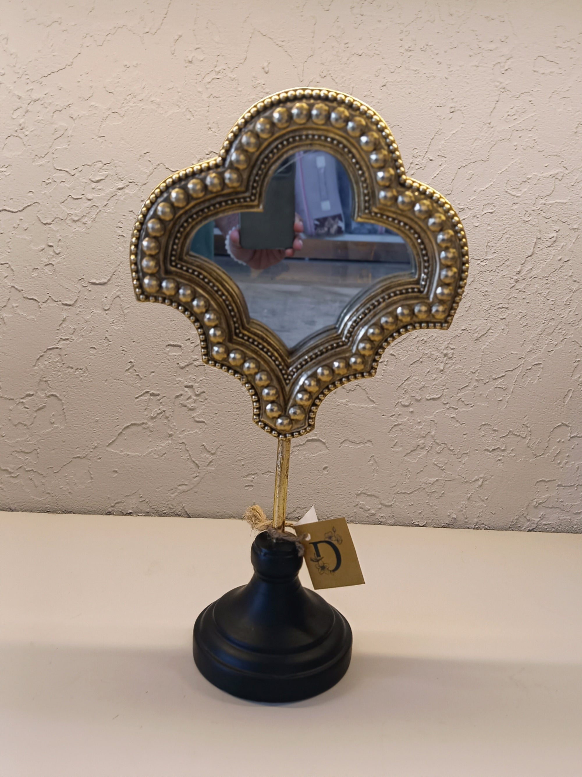 Decorative Table Mirror With A Unique Quatrefoil-Shaped Frame