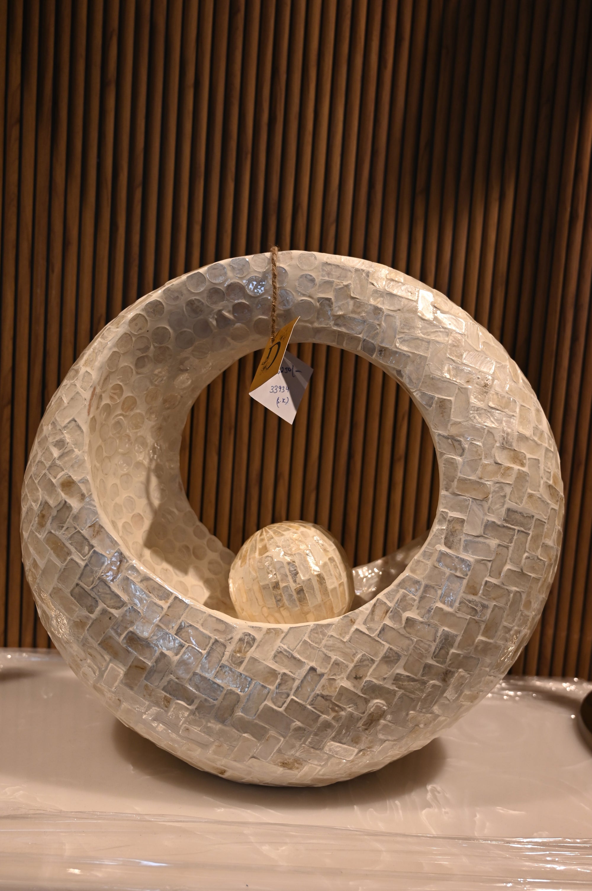 Mother of Pearl Decorative Piece With Ball - Elegant Home Accents