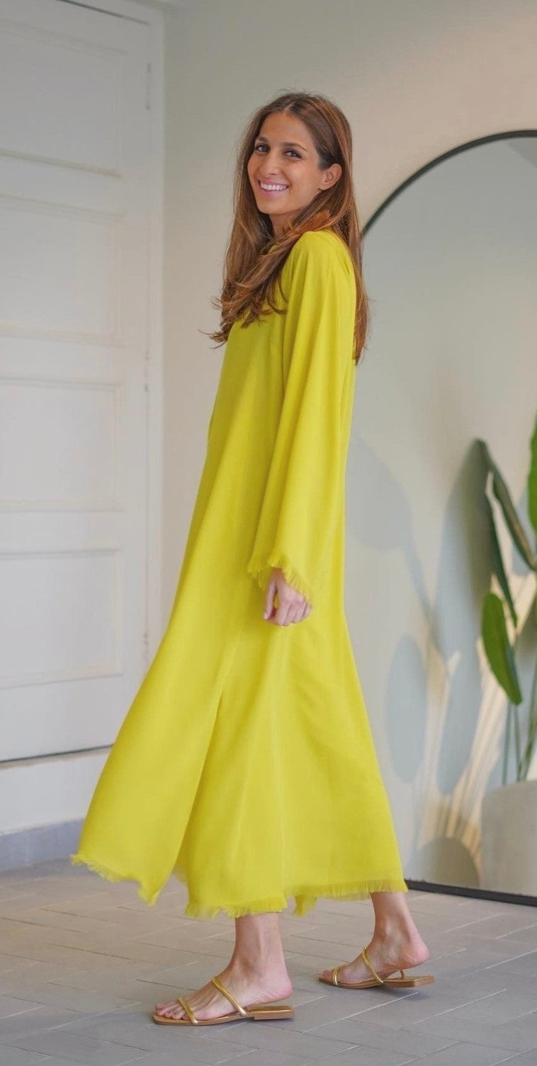 Sunshine Yellow Flowing Dress with Matching Pants Set - Boho Chic
