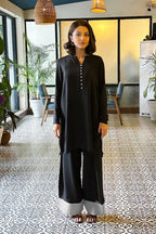 Chic Black Kurta With Wide Leg Trouser