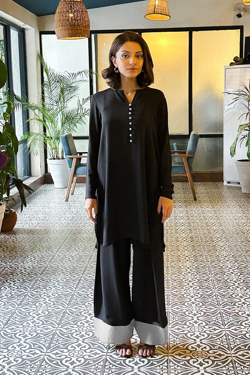 Chic Black Kurta With Wide Leg Trouser