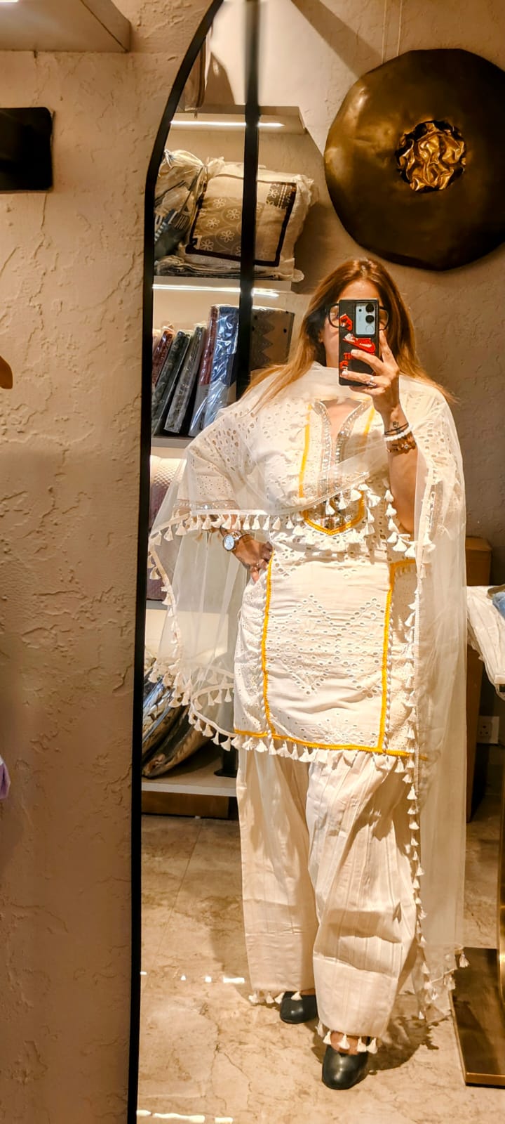 Elegant White Ethnic Outfit Featuring Intricate Embroidery, Tassel Detailing