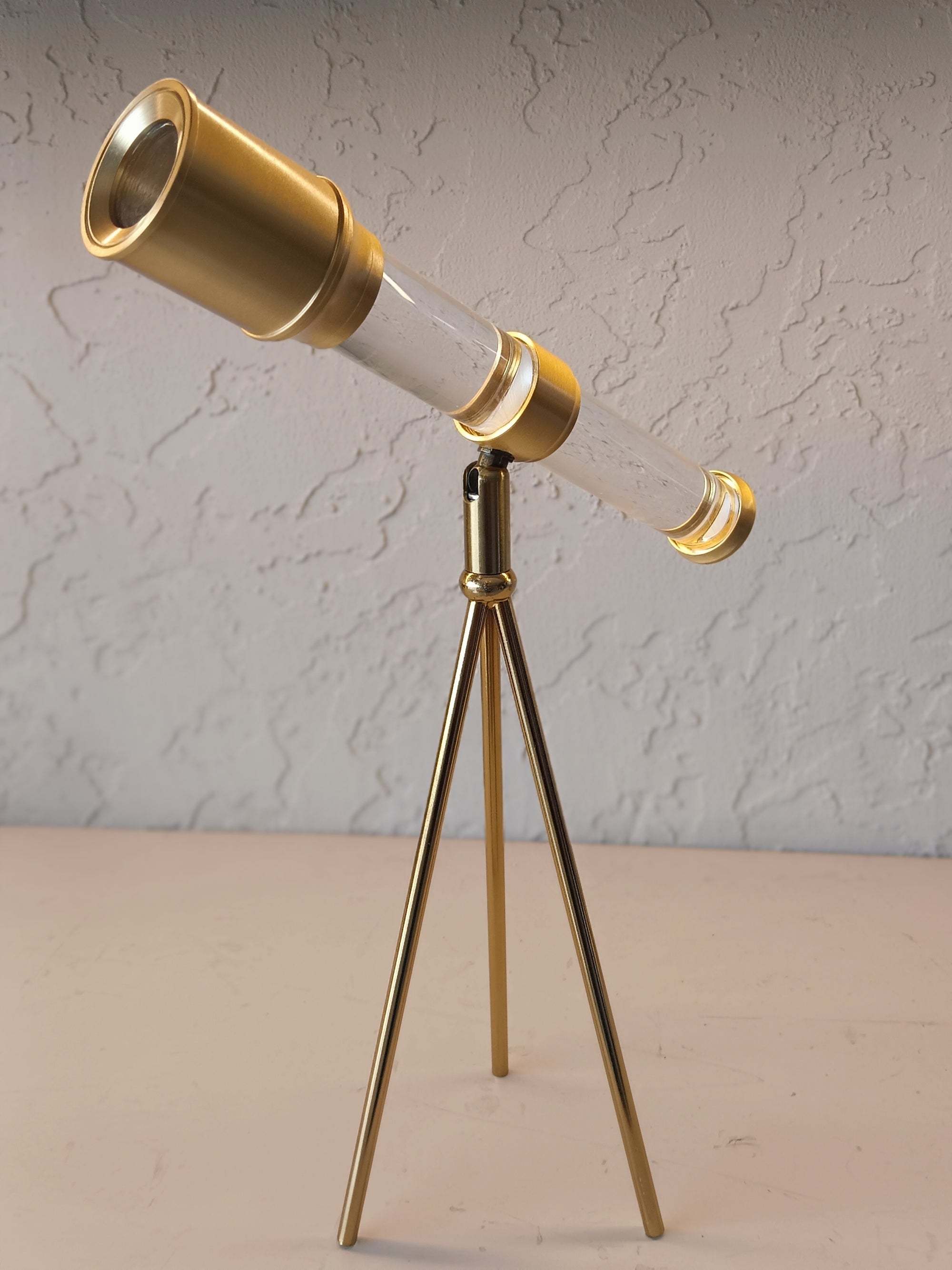 The Celestial Gaze – Decorative Brass & Glass Telescope on Tripod Stand