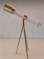 The Celestial Gaze – Decorative Brass & Glass Telescope on Tripod Stand