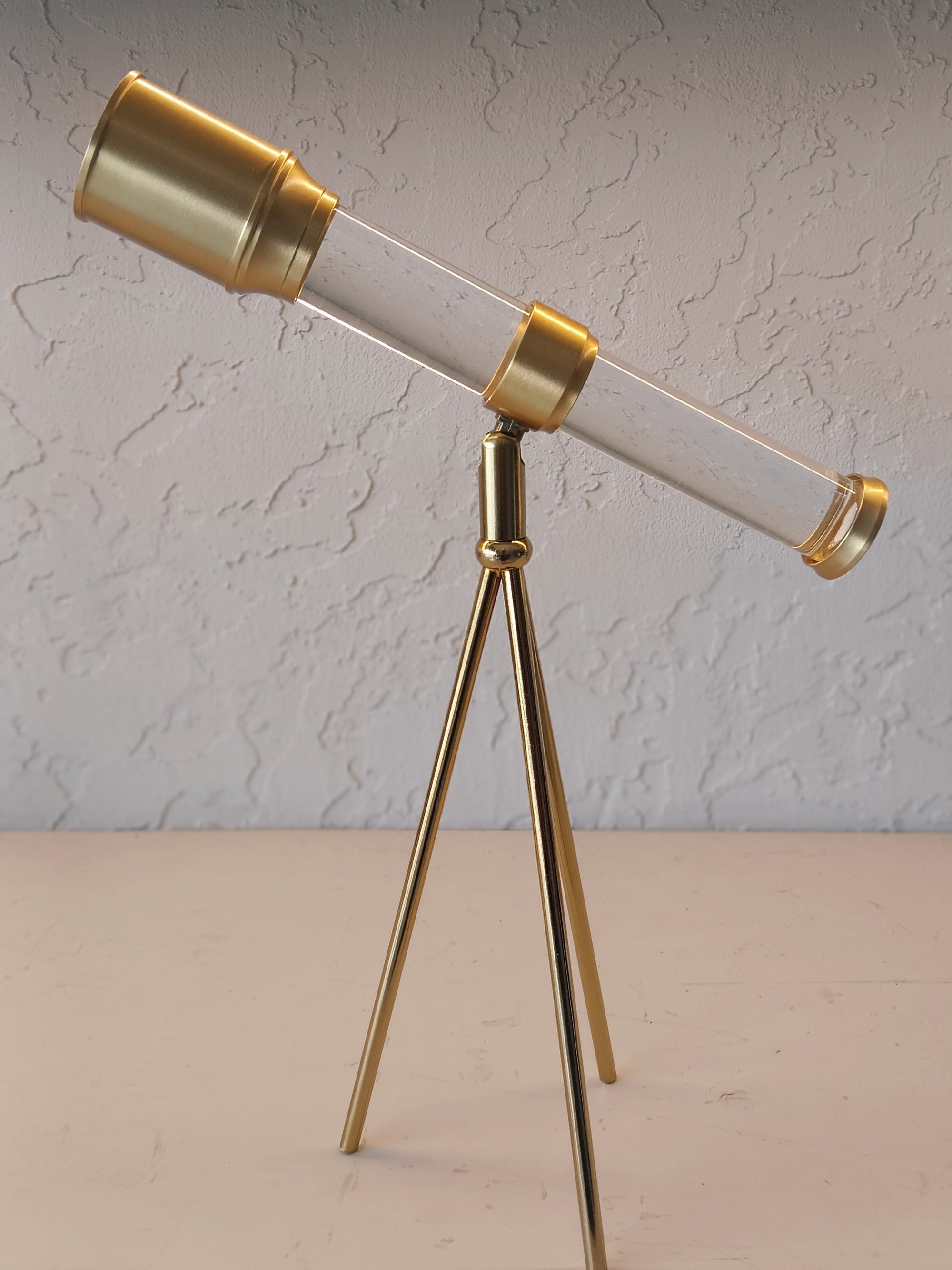 The Celestial Gaze – Decorative Brass & Glass Telescope on Tripod Stand