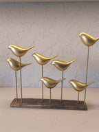 Golden Flock – Elegant Brass Bird Sculpture on Wooden Base