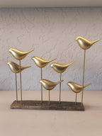 Golden Flock – Elegant Brass Bird Sculpture on Wooden Base