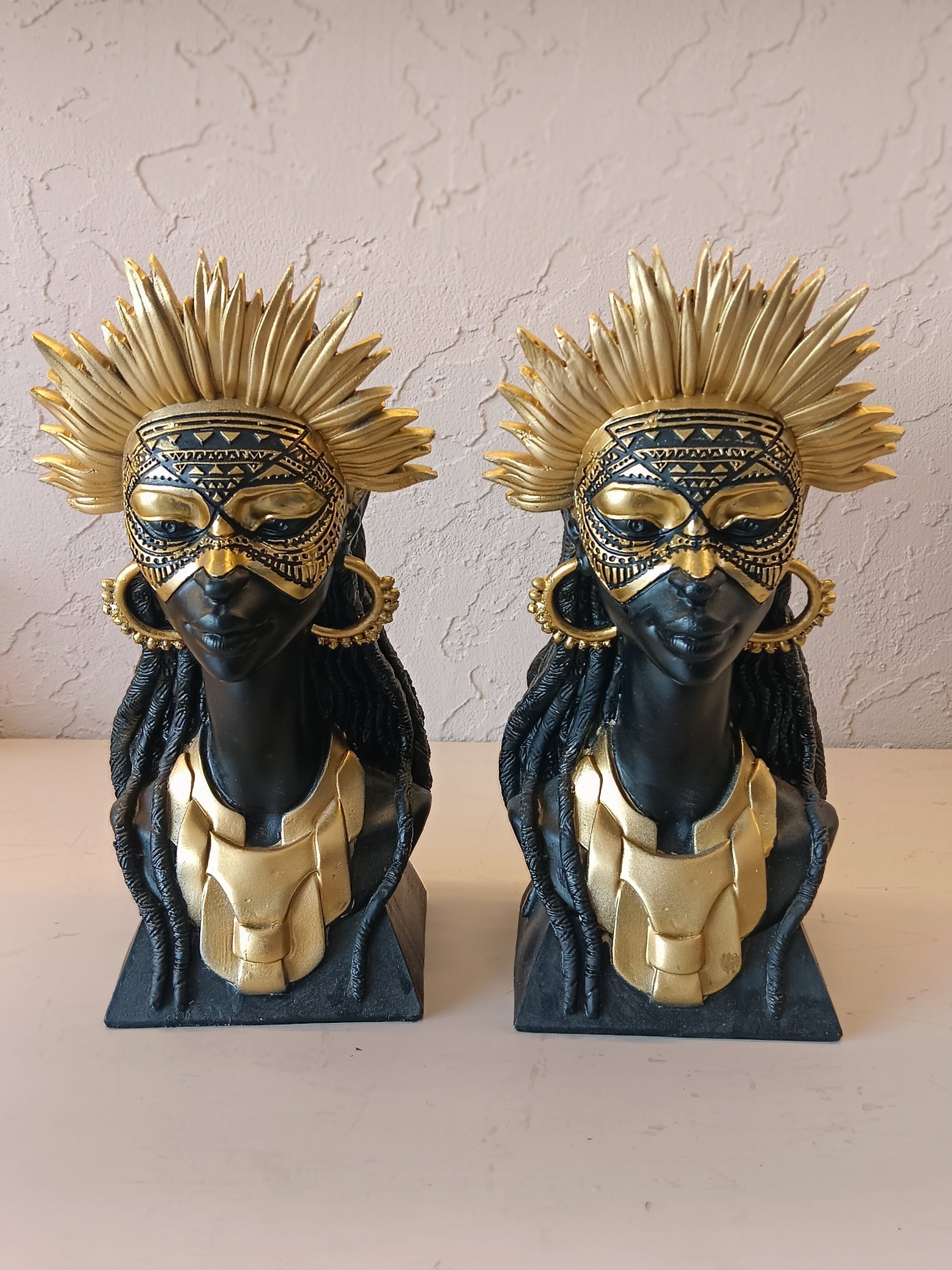 Pair Of Tribal Queen Bust Sculptures
