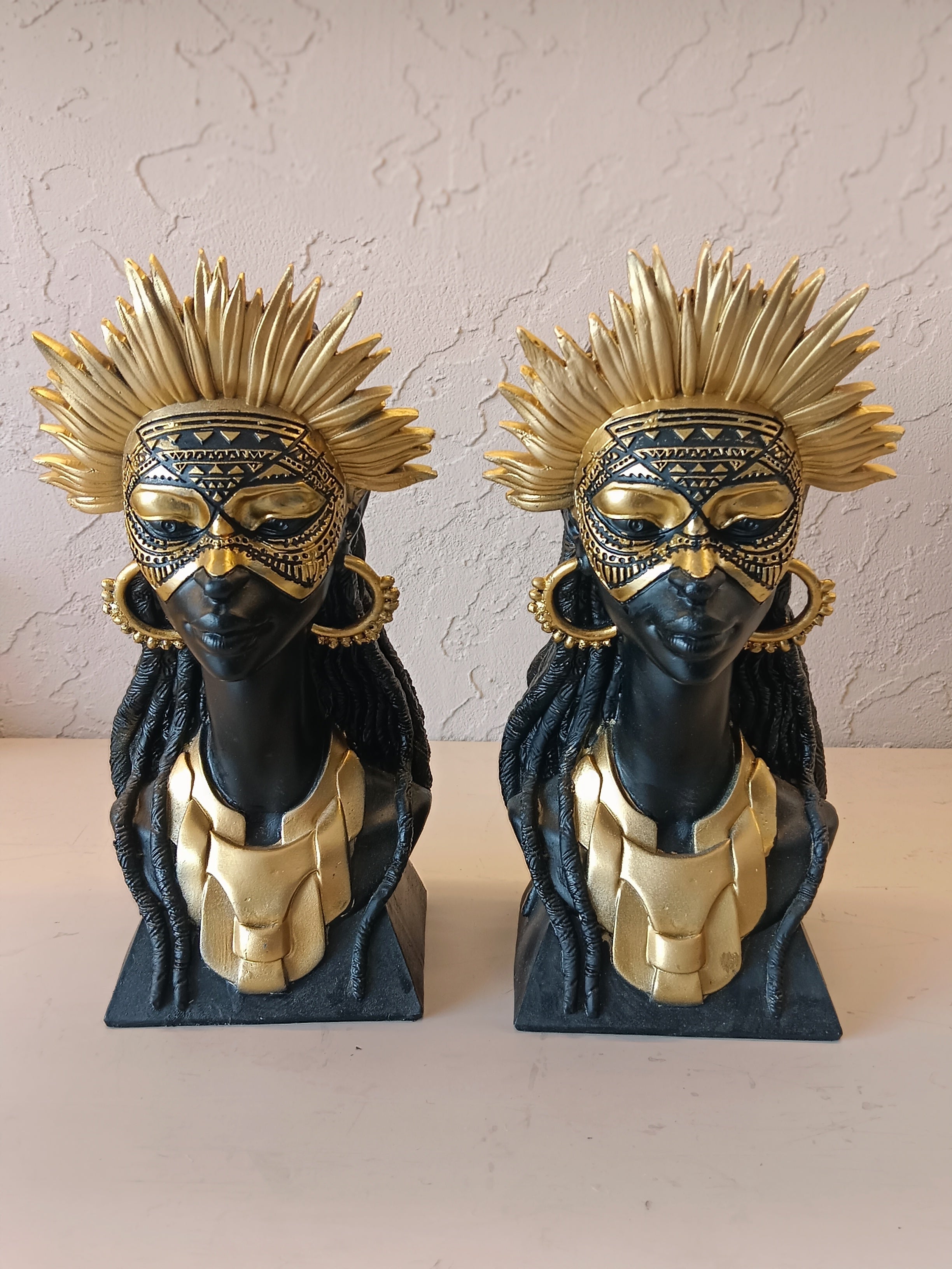 Pair Of Tribal Queen Bust Sculptures