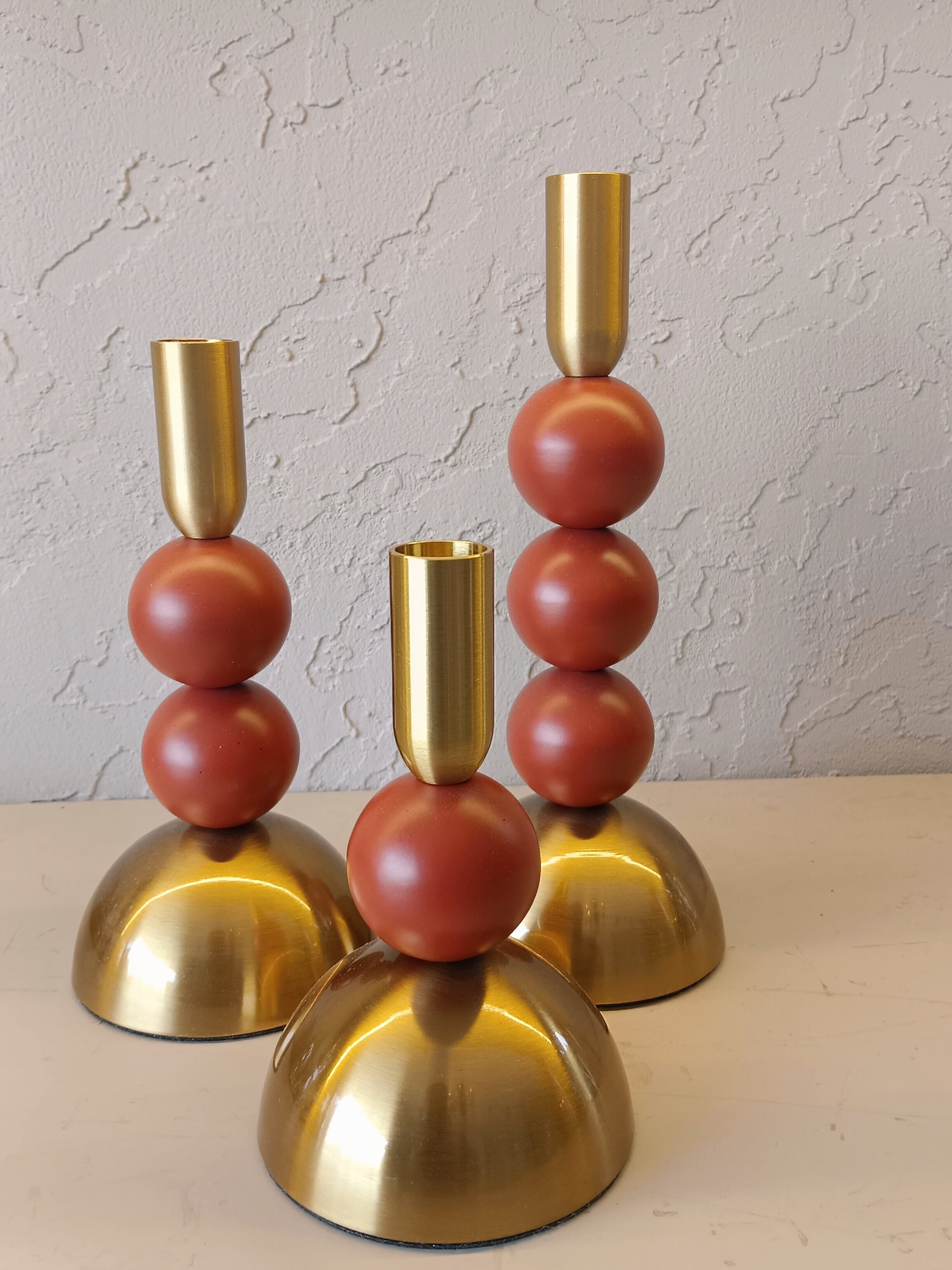 Solstice Orbit | Modern Terracotta & Gold Candle Holder Trio (Set of 3)