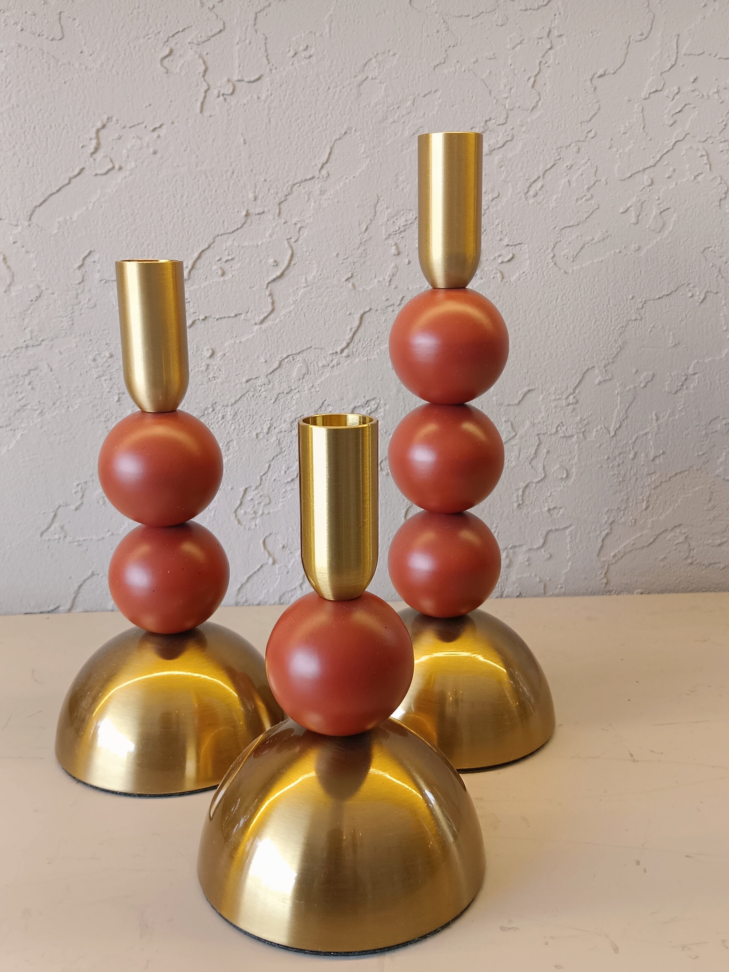 Solstice Orbit | Modern Terracotta & Gold Candle Holder Trio (Set of 3)
