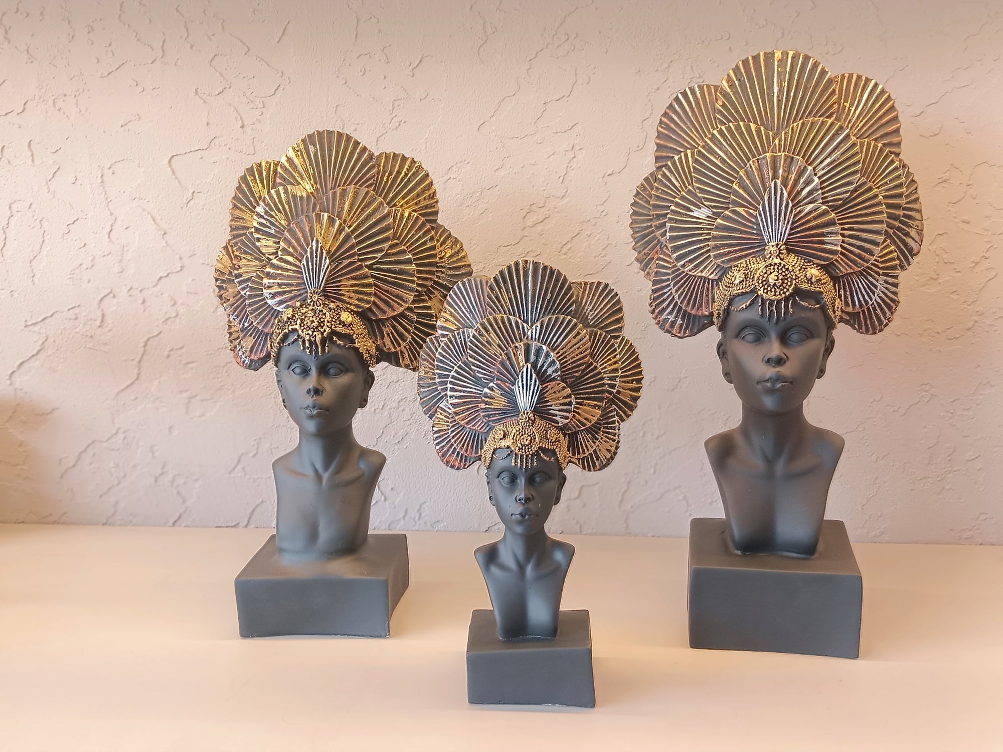 Elegant Matte Black Bust Sculptures Set Of Three