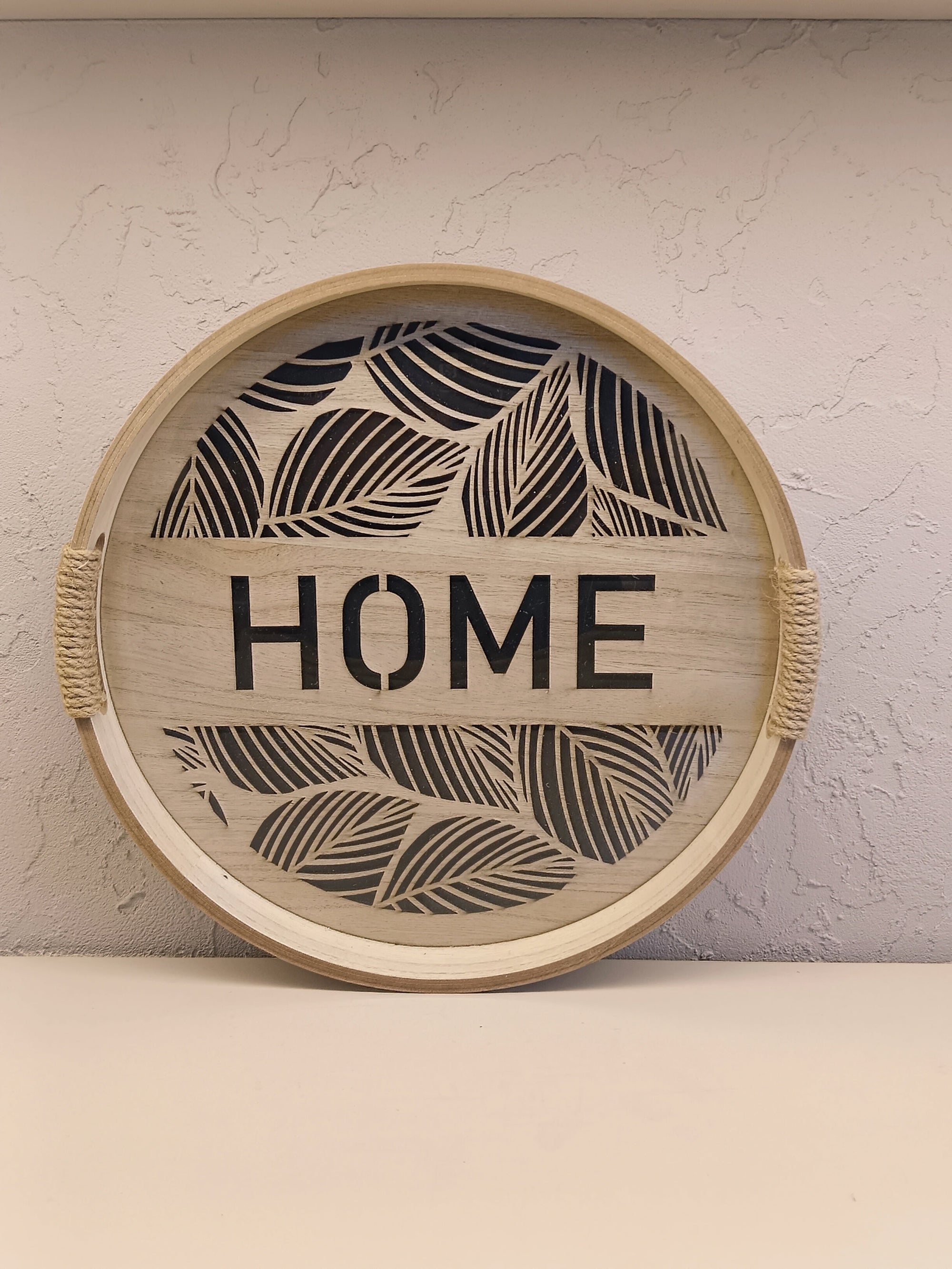 Rustic Wooden Serving Trays with Rope Handles Set of 2 - Farmhouse Decor