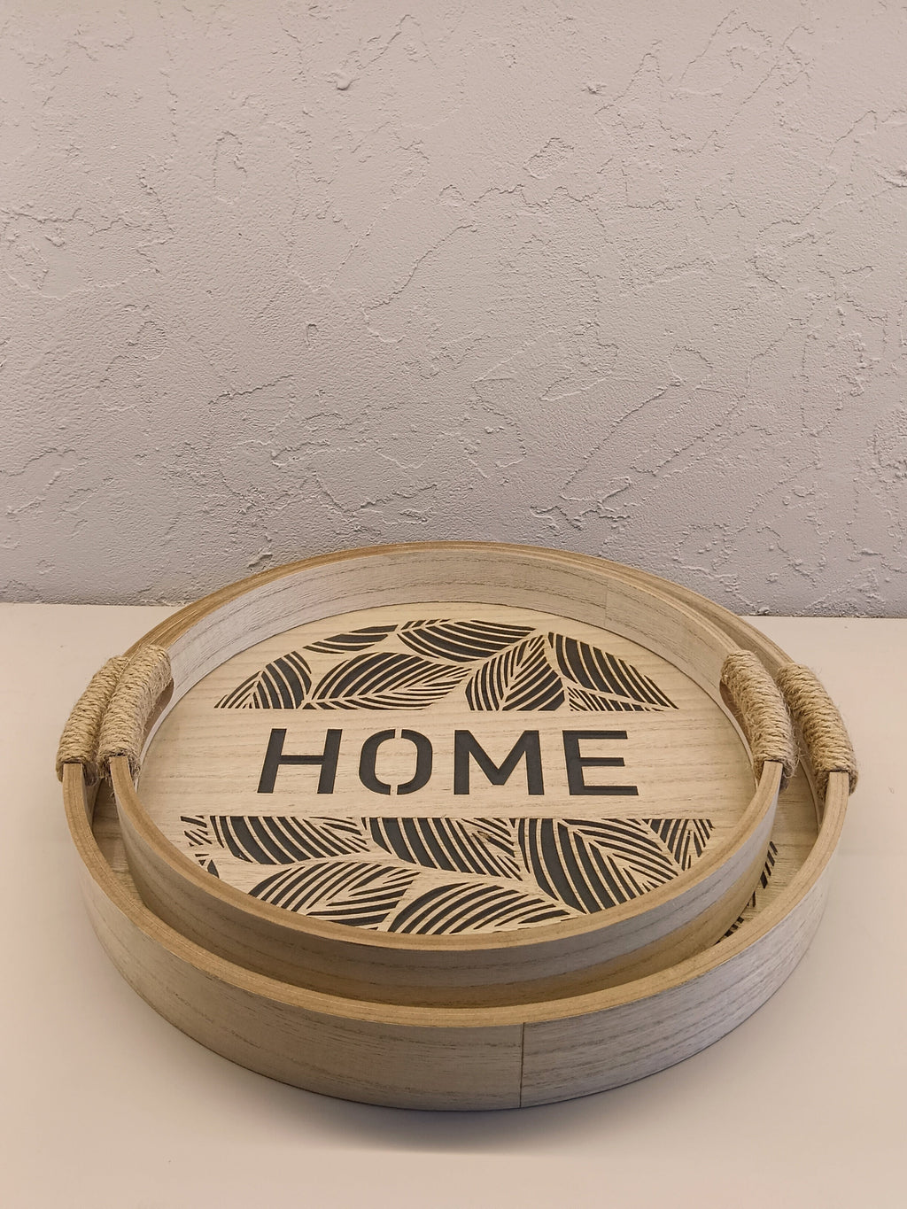 Rustic Wooden Serving Trays with Rope Handles Set of 2 - Farmhouse Decor
