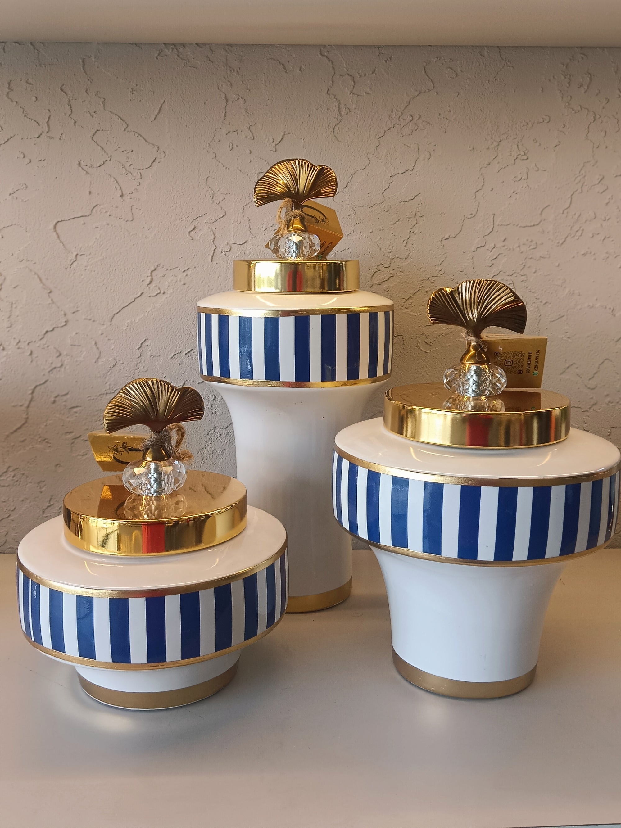 Nautical Luxe - Premium Ceramic Storage Canister Set with Golden Shell Accents Set Of 3