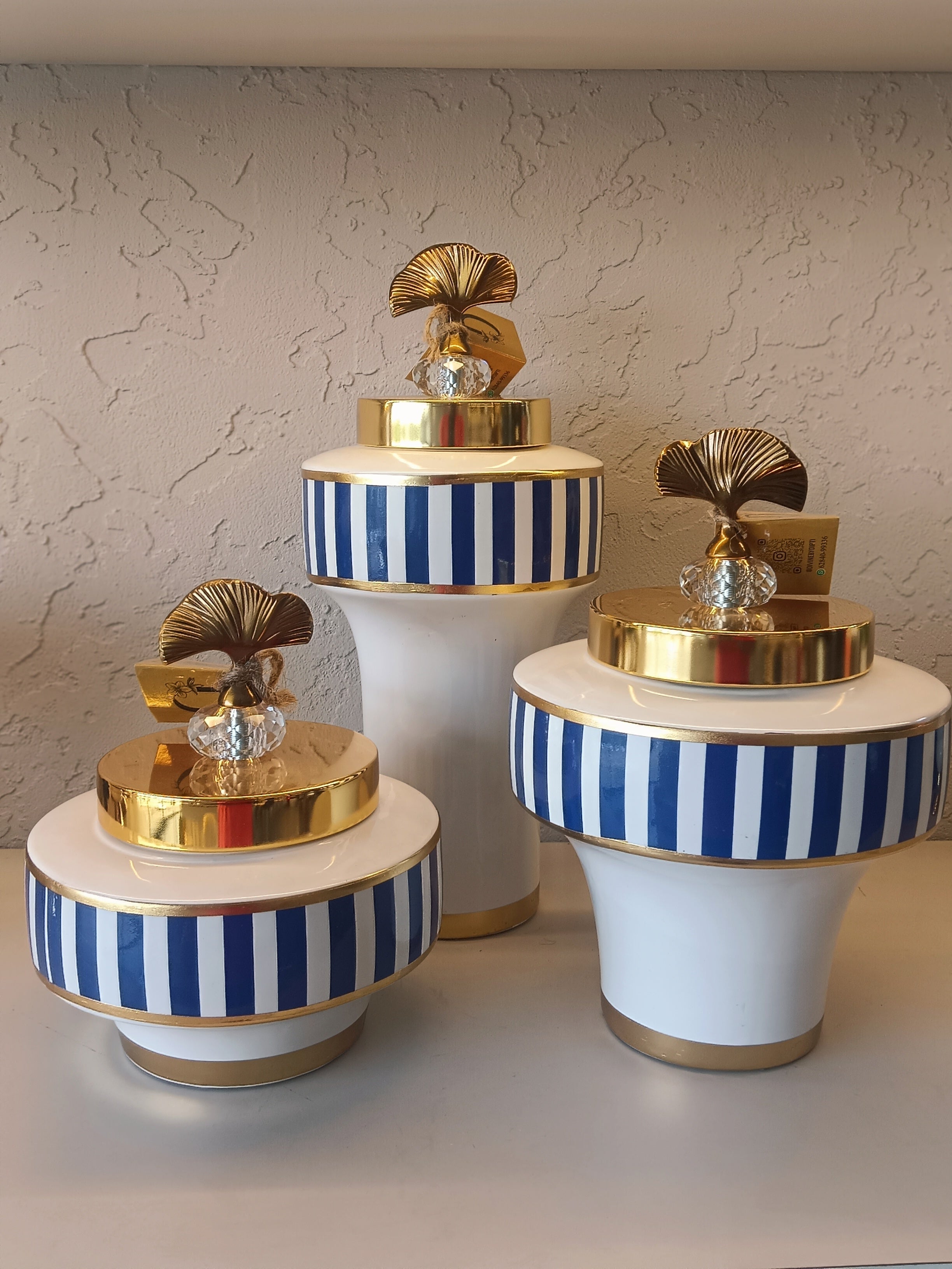 Nautical Luxe - Premium Ceramic Storage Canister Set with Golden Shell Accents Set Of 3