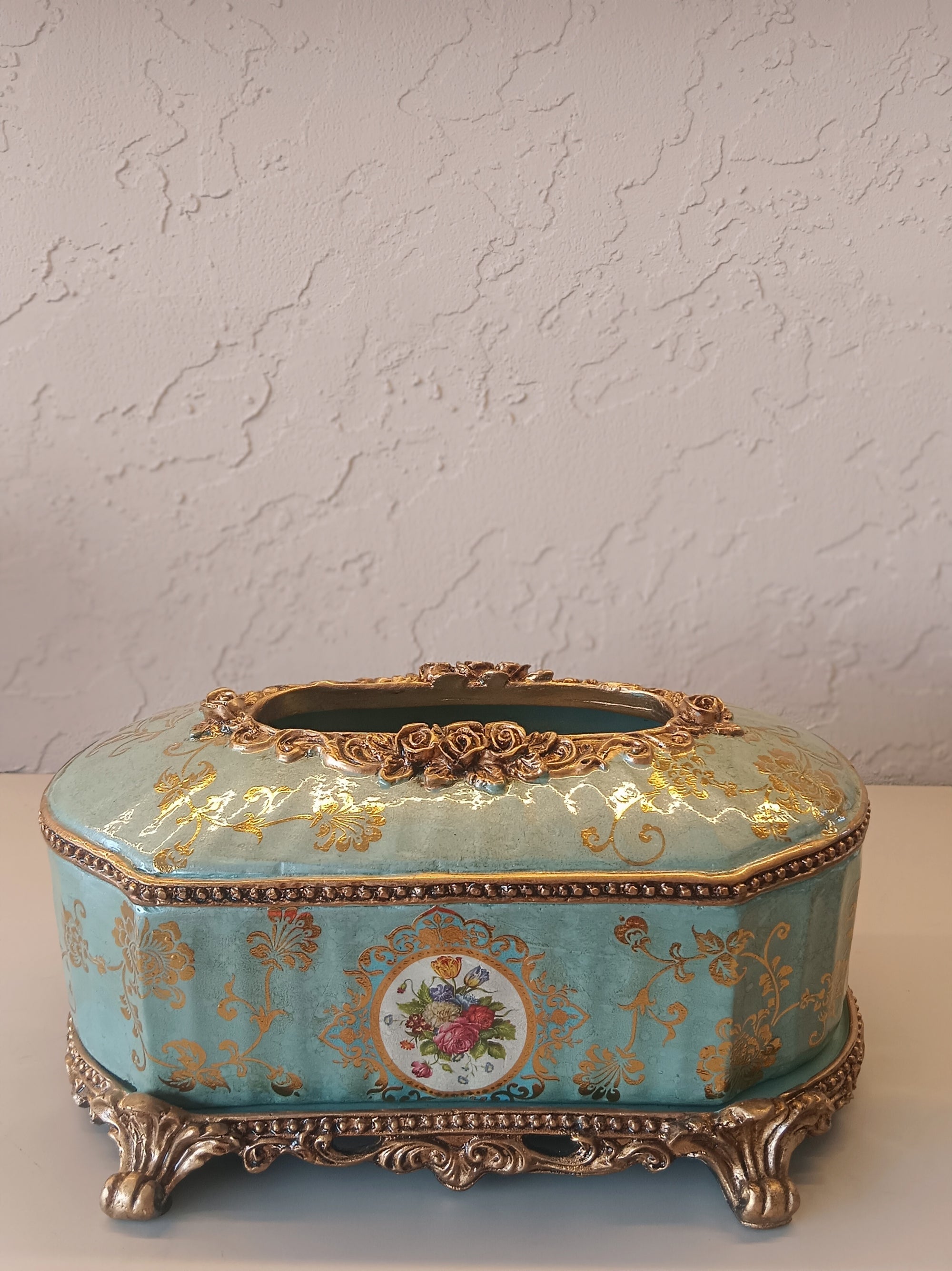 Elegant Vintage-Style Tissue Box Holder With Ornate Floral Motifs