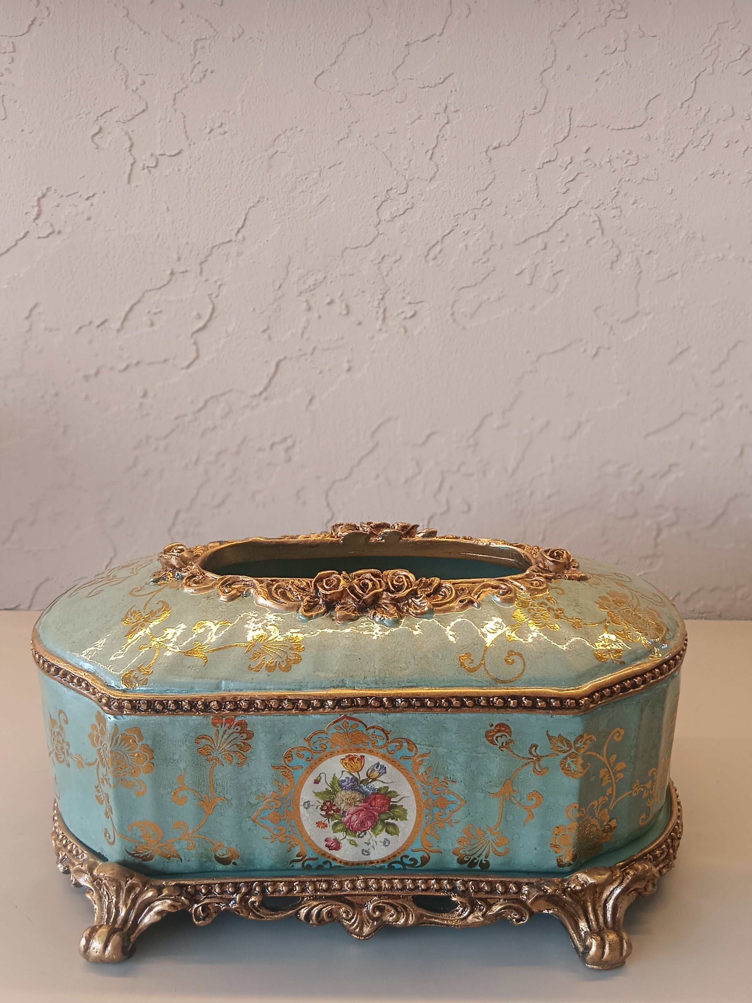 Elegant Vintage-Style Tissue Box Holder With Ornate Floral Motifs