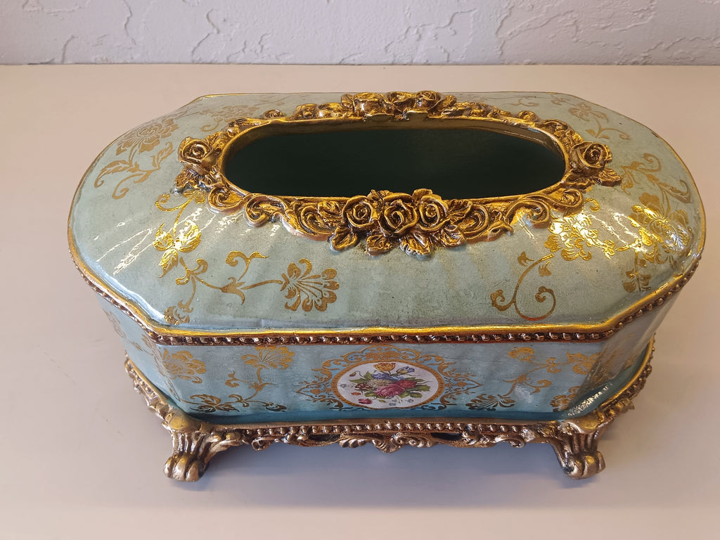 Elegant Vintage-Style Tissue Box Holder With Ornate Floral Motifs