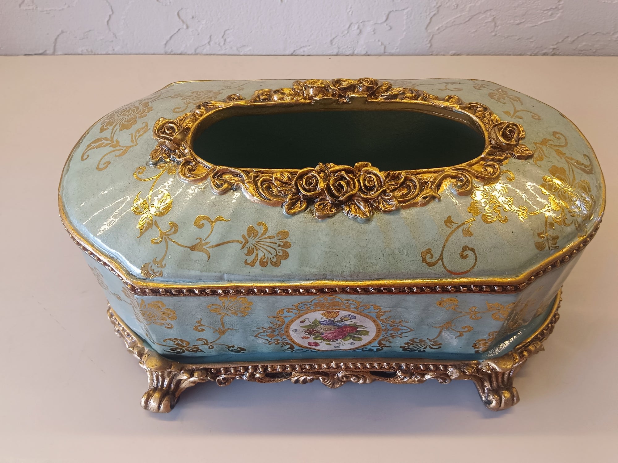 Elegant Vintage-Style Tissue Box Holder With Ornate Floral Motifs