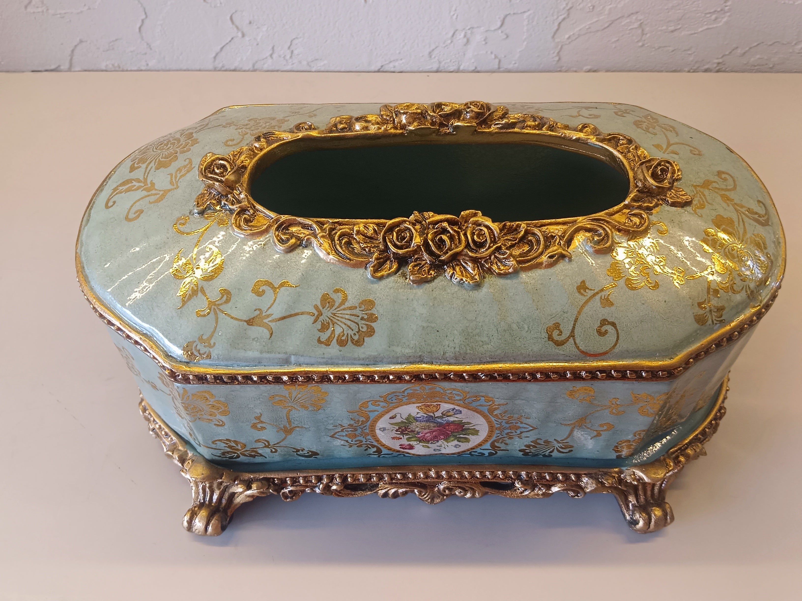 Elegant Vintage-Style Tissue Box Holder With Ornate Floral Motifs