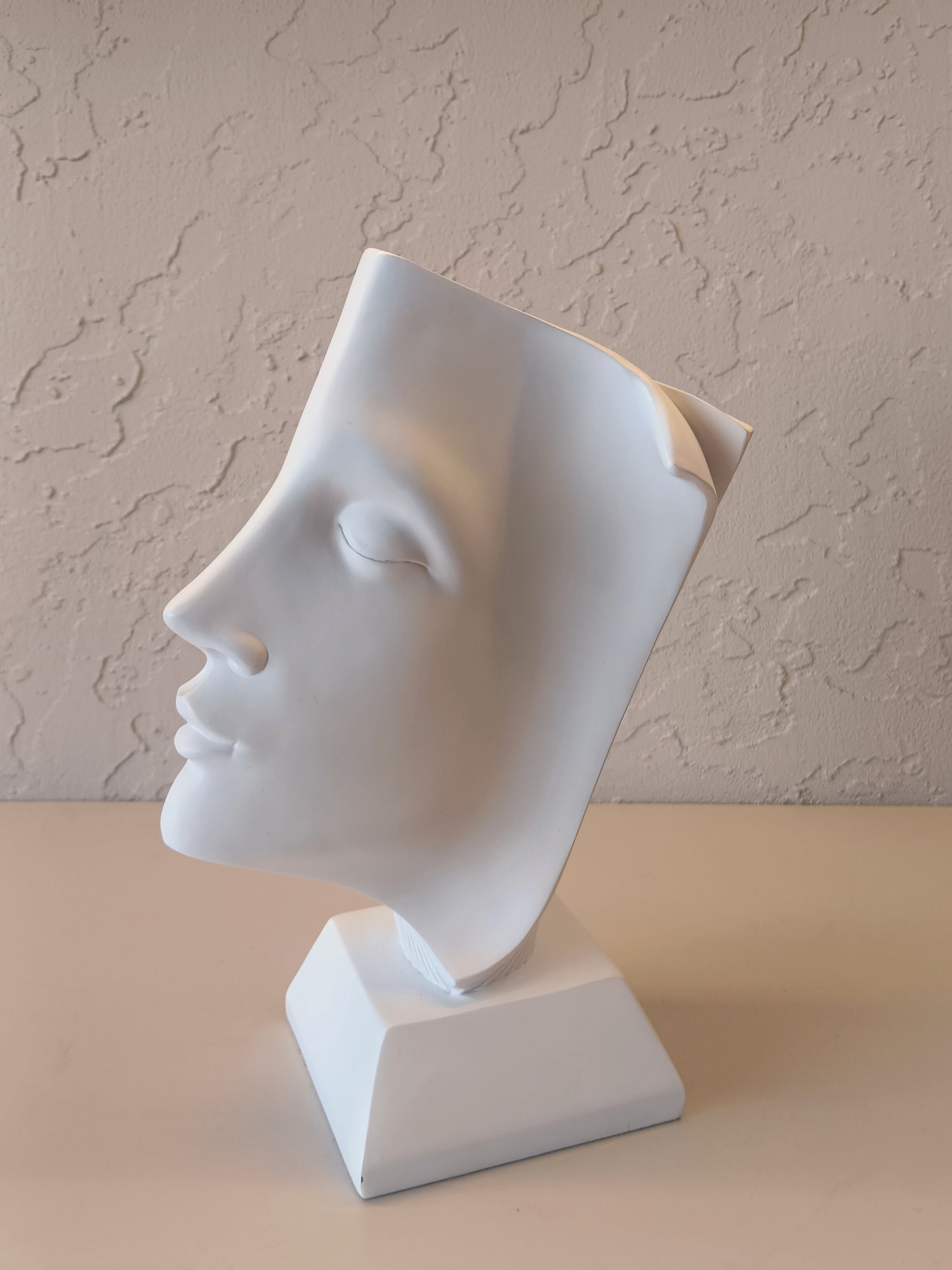 Contemplation - Modern White Ceramic Face Art Sculpture