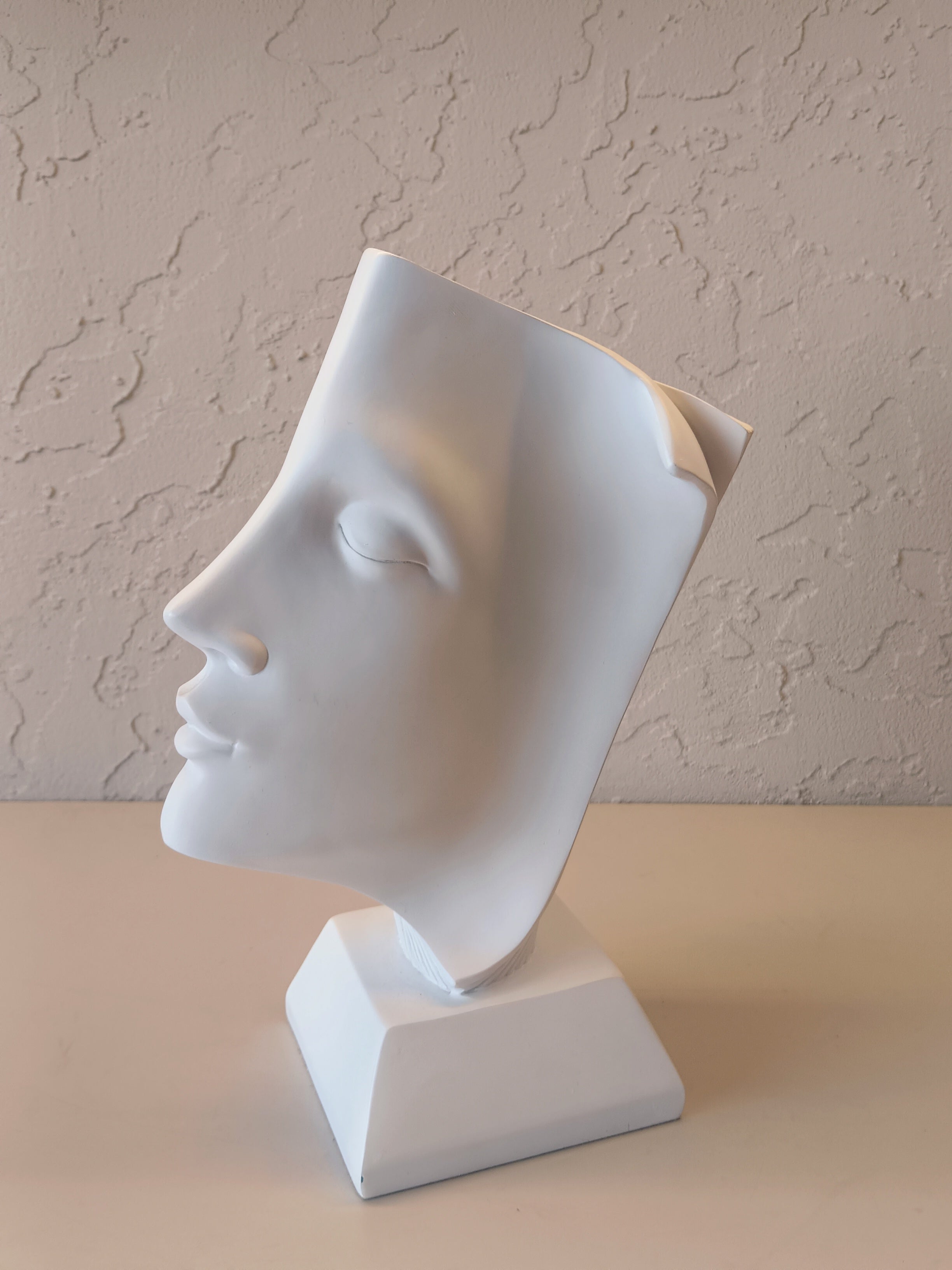 Contemplation - Modern White Ceramic Face Art Sculpture