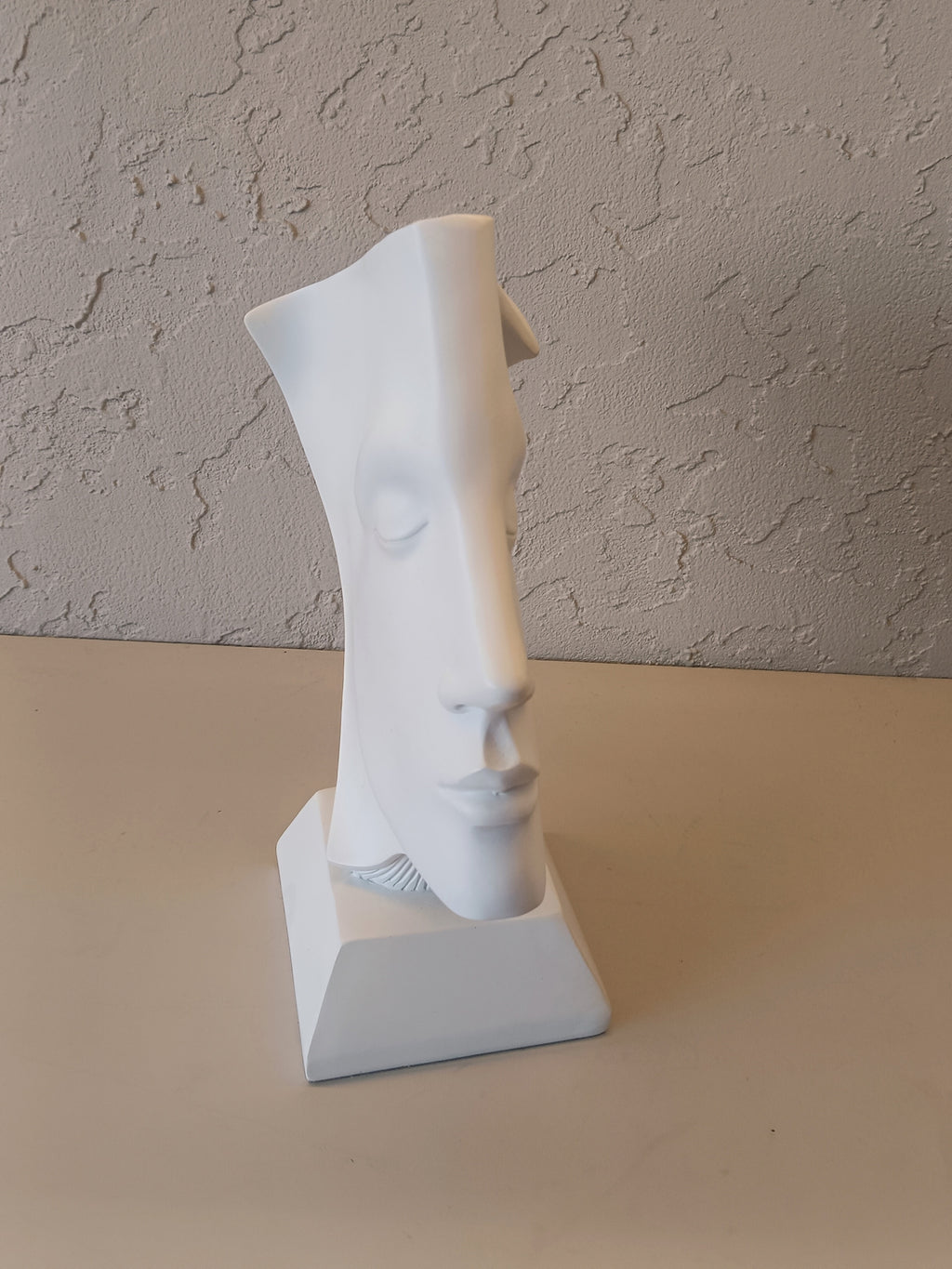 Contemplation - Modern White Ceramic Face Art Sculpture