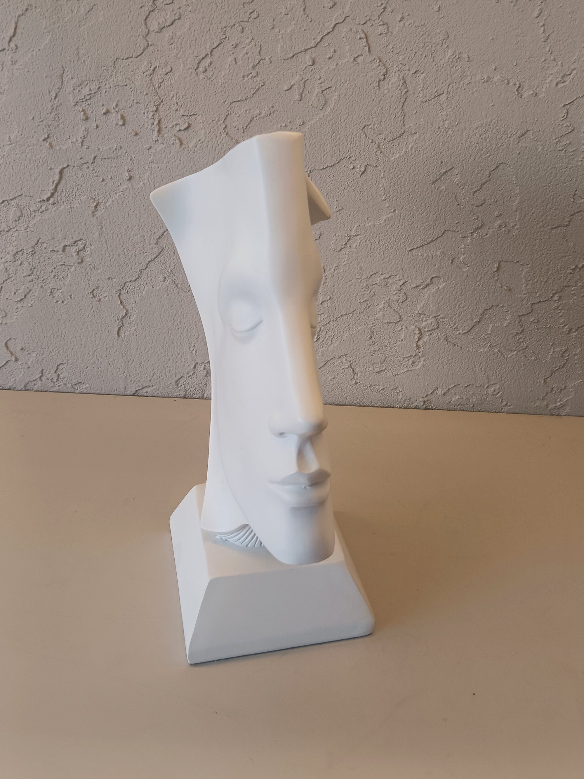Contemplation - Modern White Ceramic Face Art Sculpture
