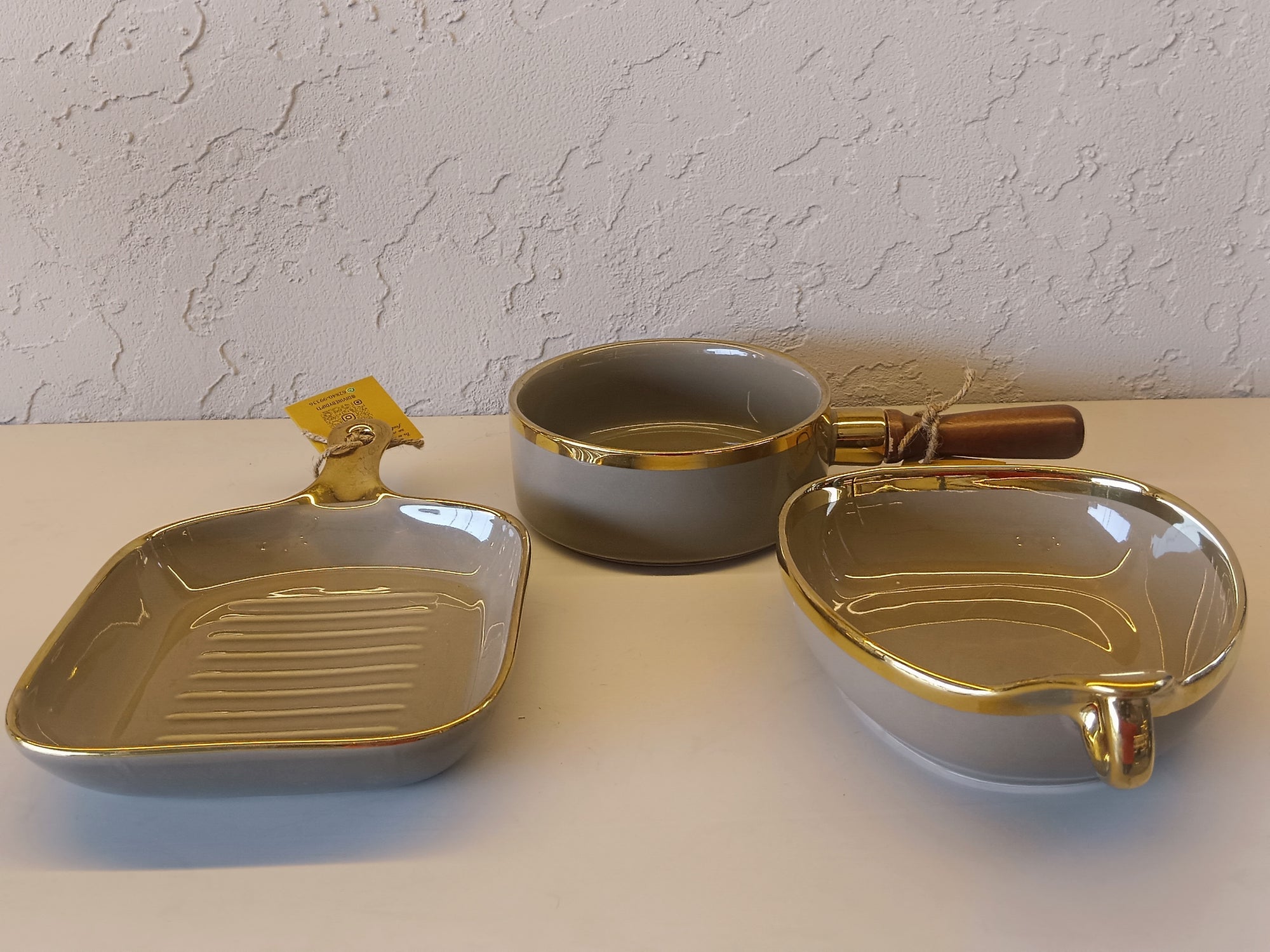 Aurelius Collection - Gold-Accented Glass Serving Set Of 3