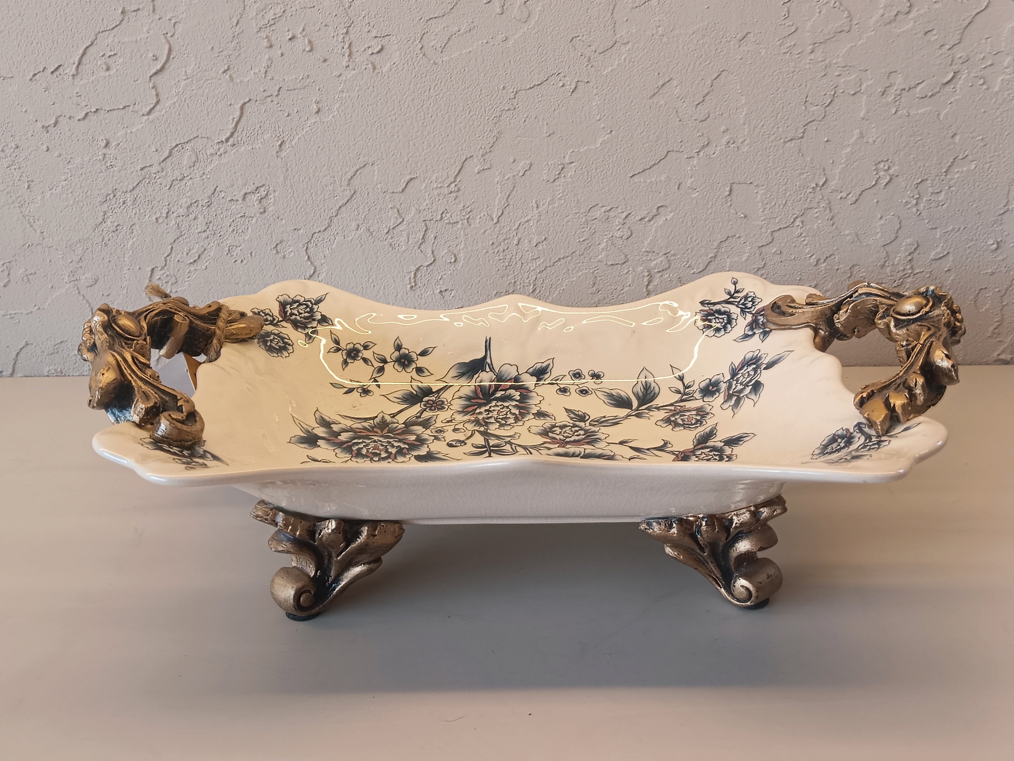 Château Gardens - Hand-Painted Porcelain Centerpiece with Bronze Flourishes