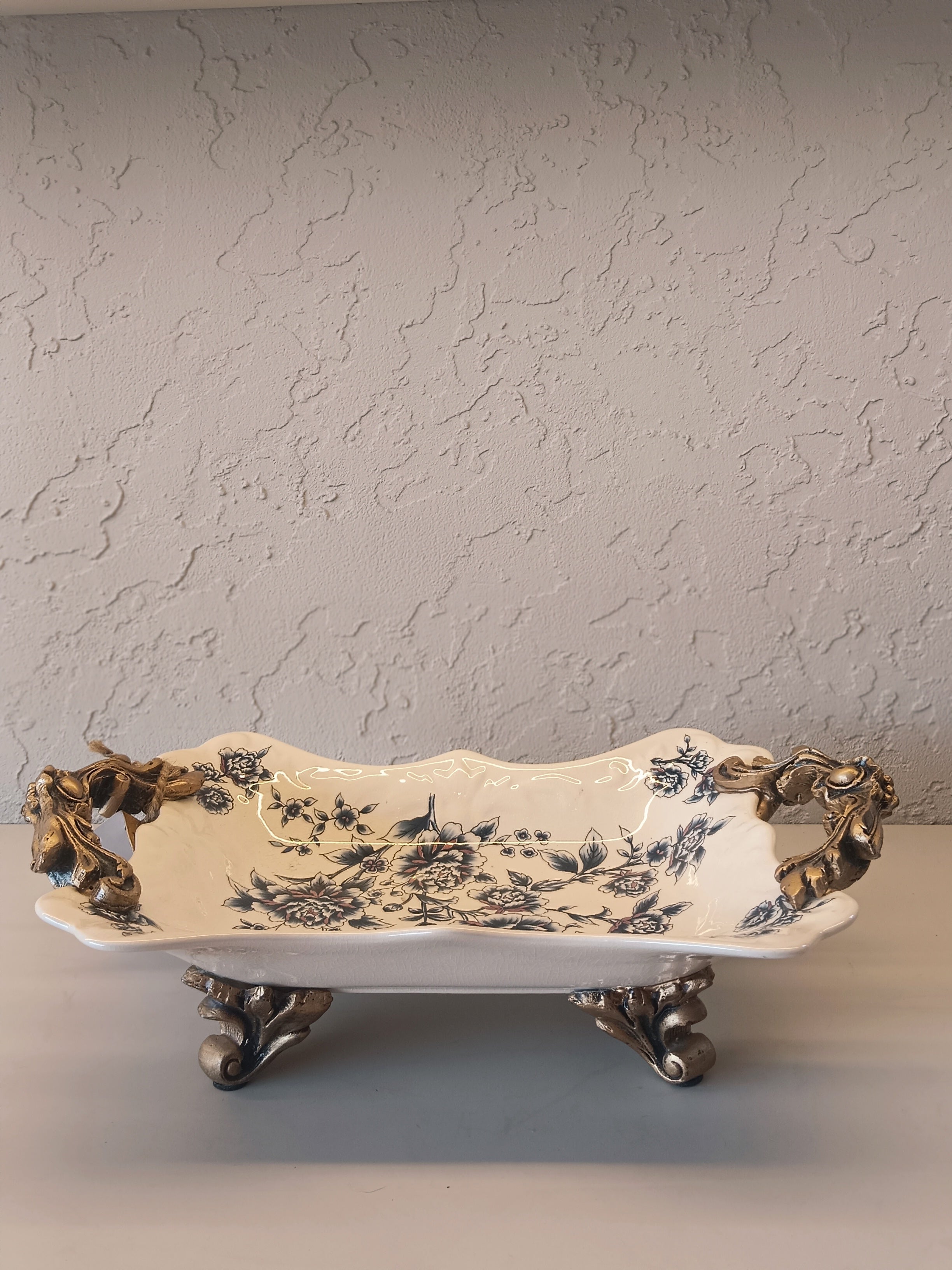 Château Gardens - Hand-Painted Porcelain Centerpiece with Bronze Flourishes