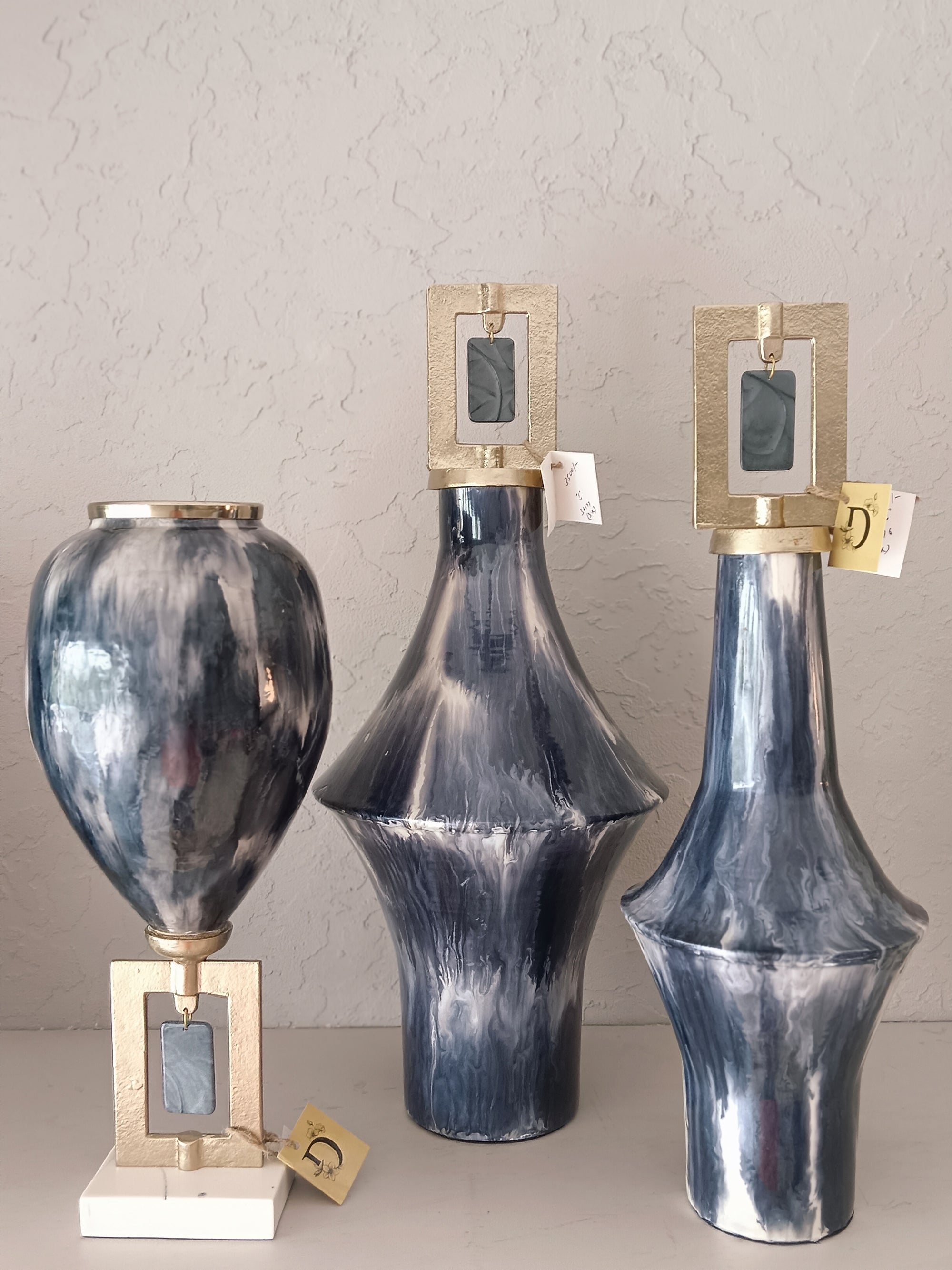 Storm Metal - Artisan Marbled Metal Vessel Collection with Agate Accents