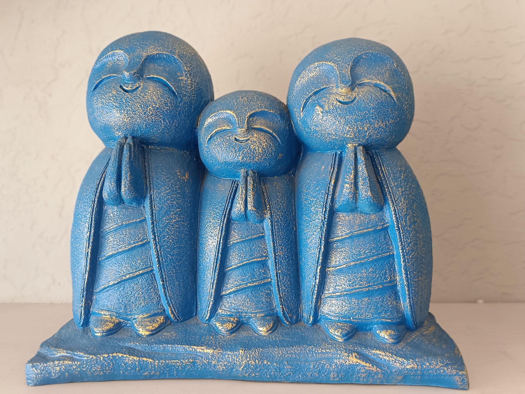 Three Monks - Zen Buddhist Meditation Sculpture with Golden Accents