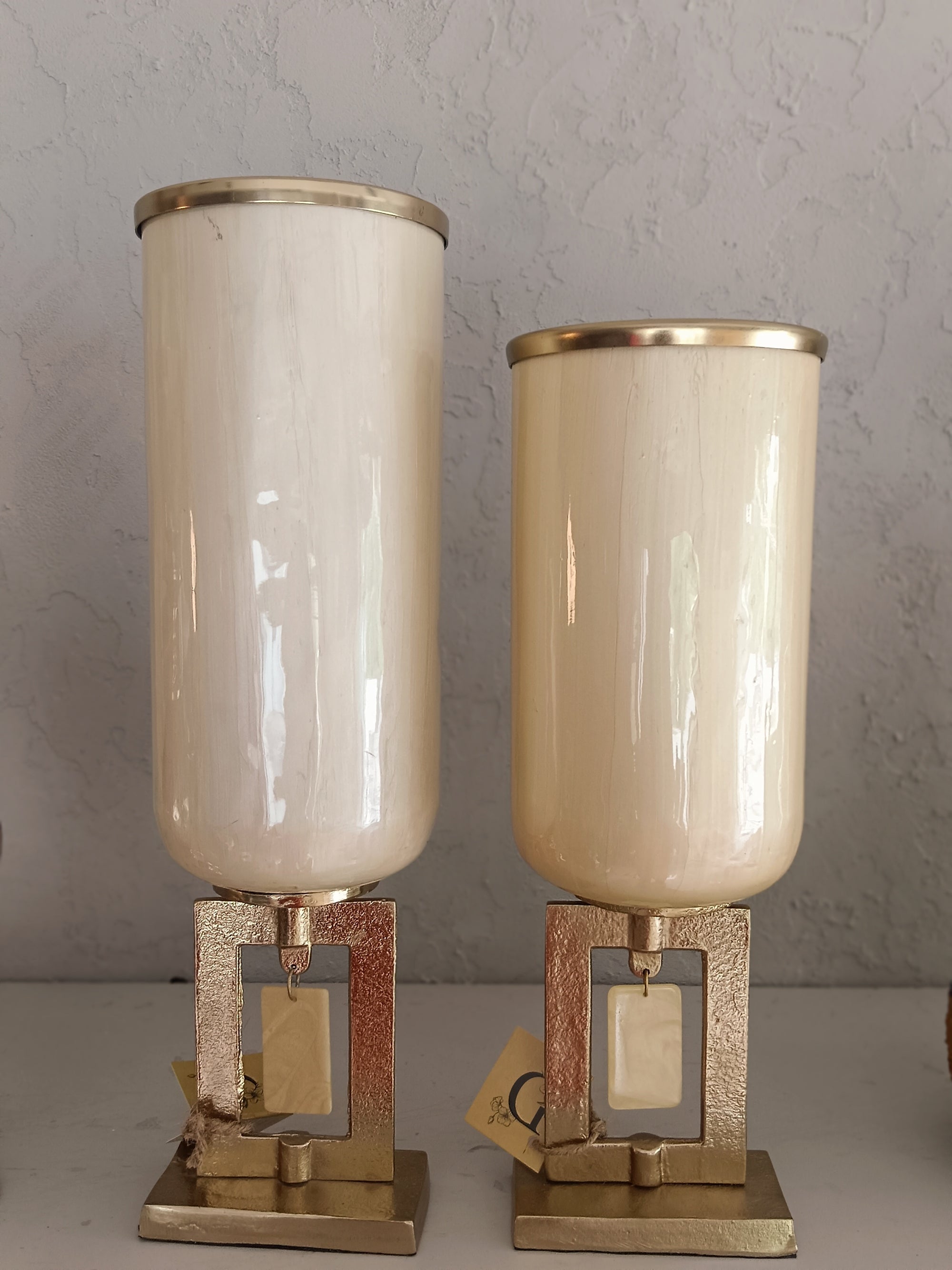 Golden Geometry - Art Deco Cylinder Vase Collection with Geometric Stands Set