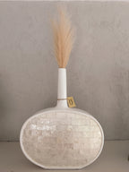 Harvest Moon - Mother-of-Pearl Brick Mosaic Vase with Natural Reed