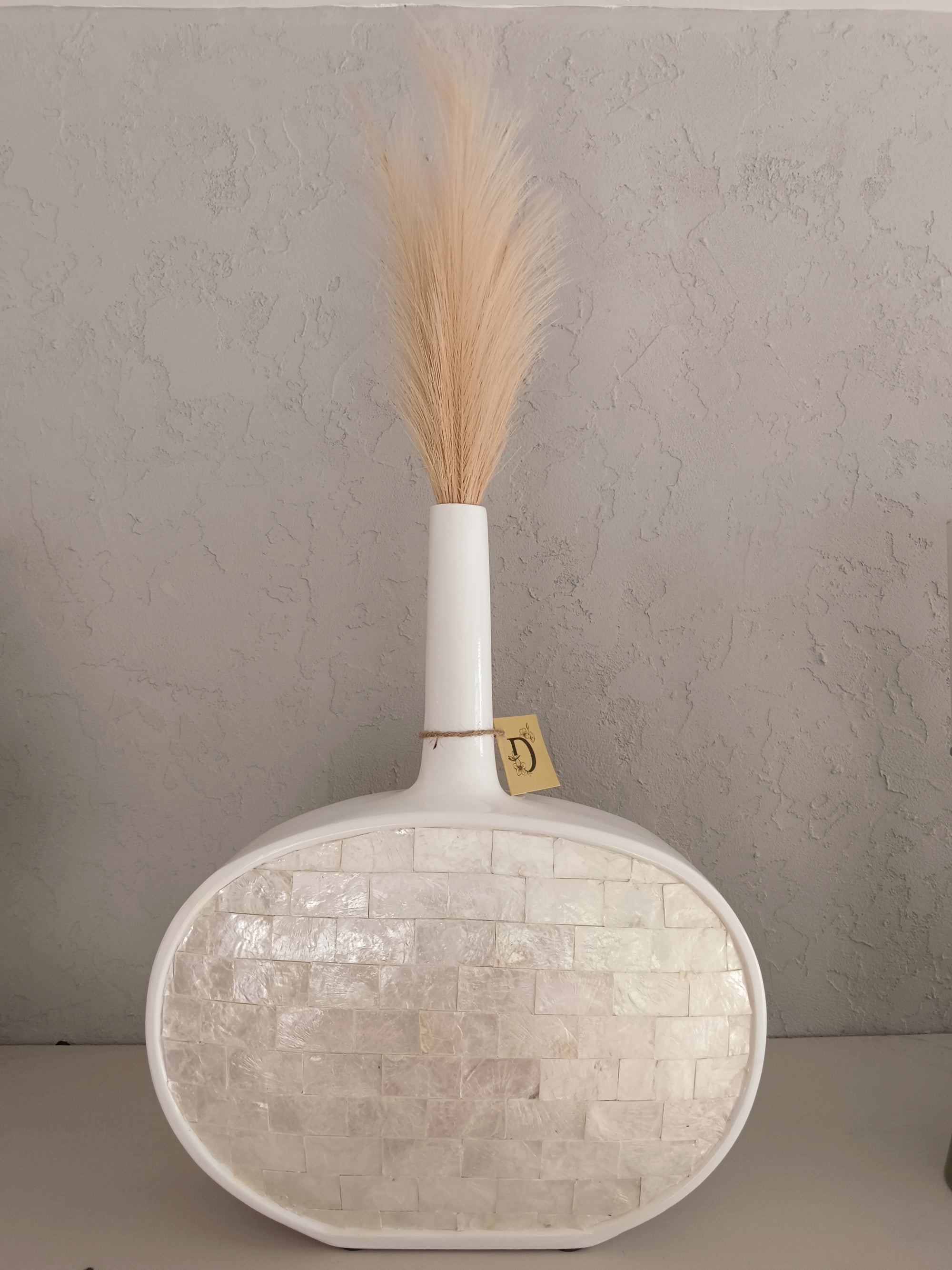Harvest Moon - Mother-of-Pearl Brick Mosaic Vase with Natural Reed