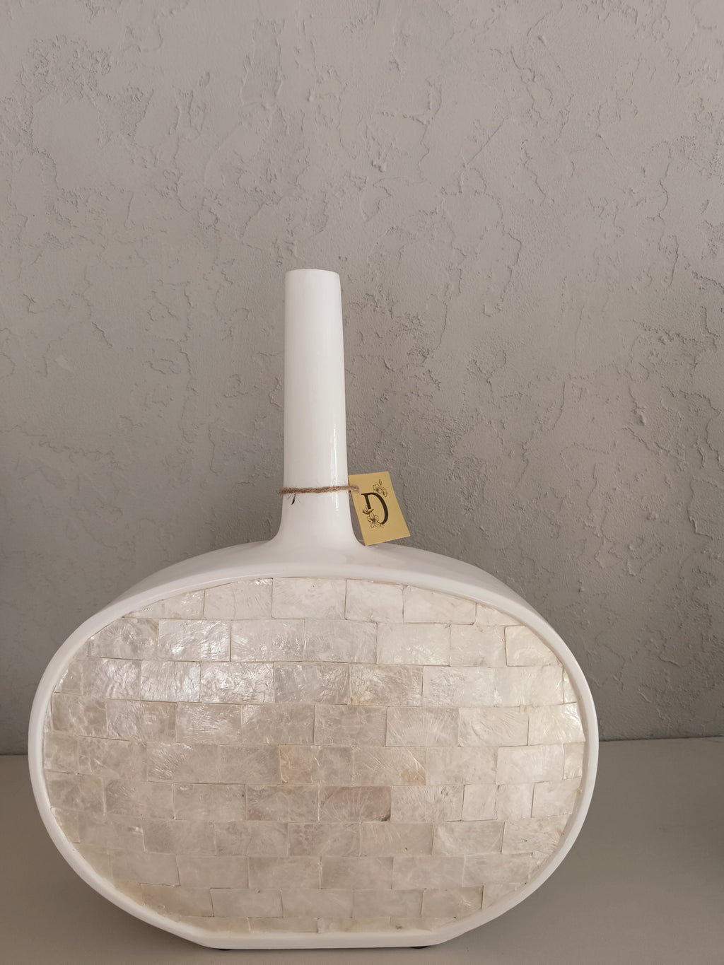 Harvest Moon - Mother-of-Pearl Brick Mosaic Vase with Natural Reed