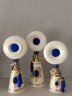 Turkish-Style Metal Decor Pieces,Featuring Conical Bases Adorned With Intricate Gold Detailing