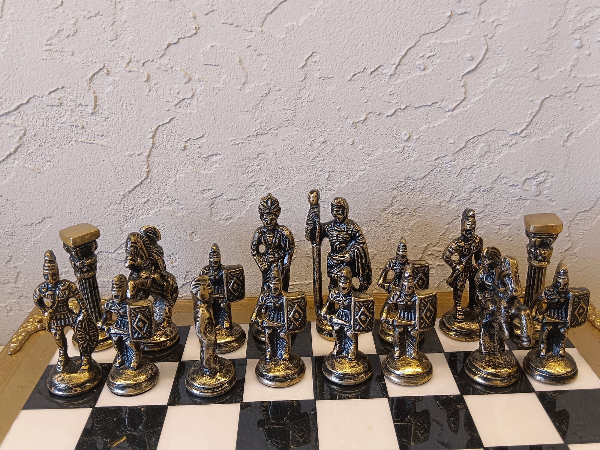 Gladiator's Metal Gambit - Luxury Roman Empire Chess Set with Ornate Board