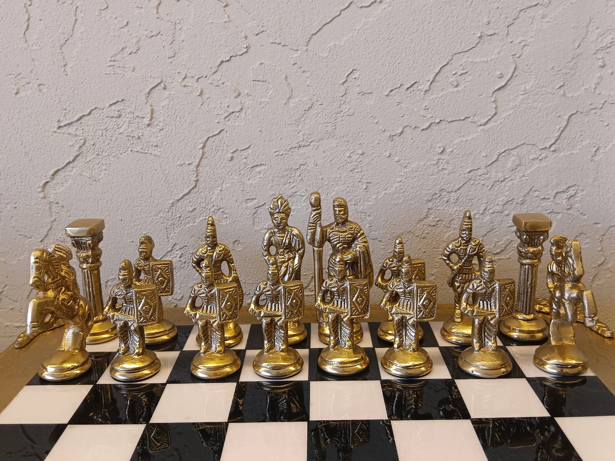 Gladiator's Metal Gambit - Luxury Roman Empire Chess Set with Ornate Board