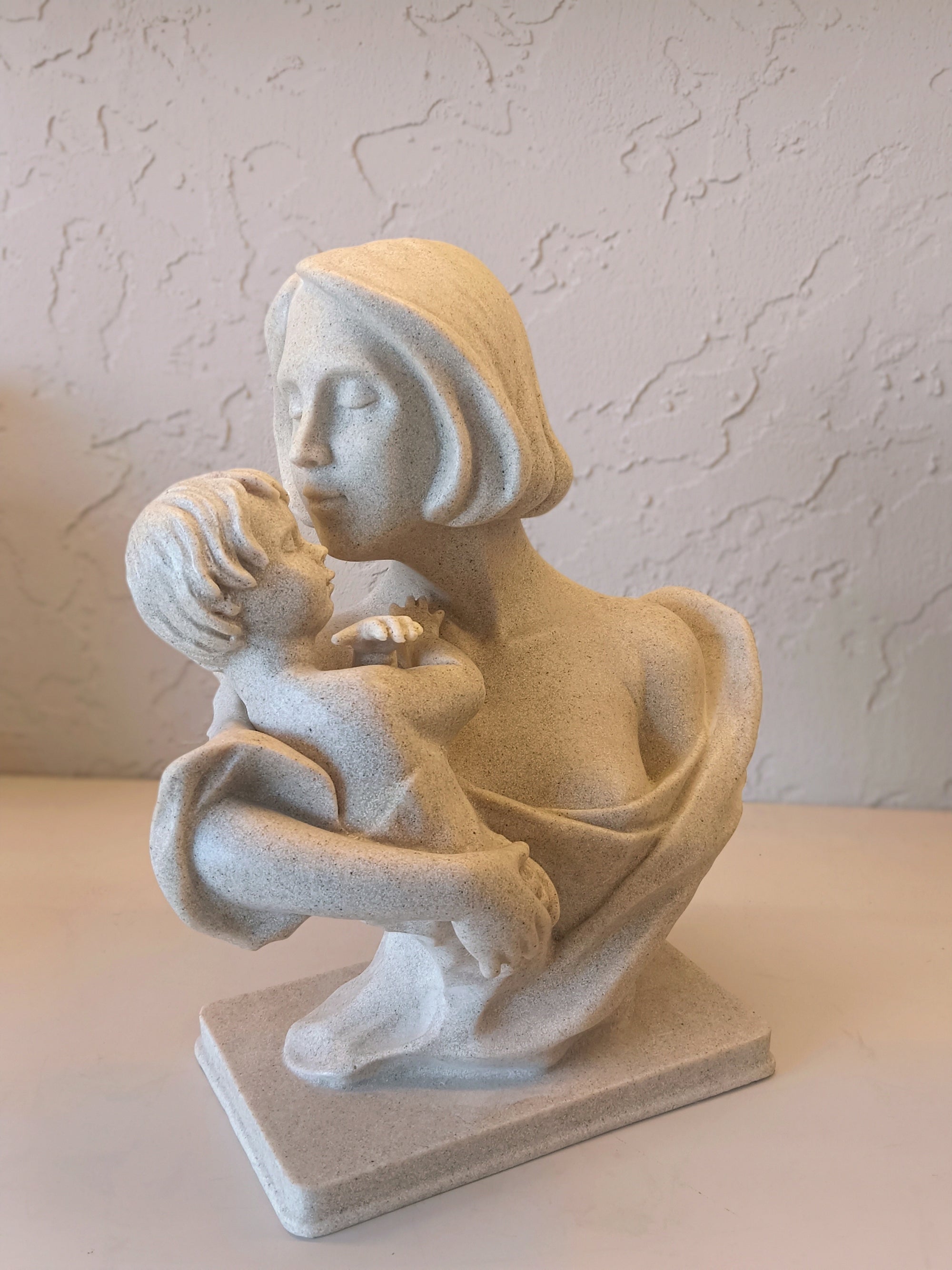 Mother Child Stone Texture Resin Sculpture