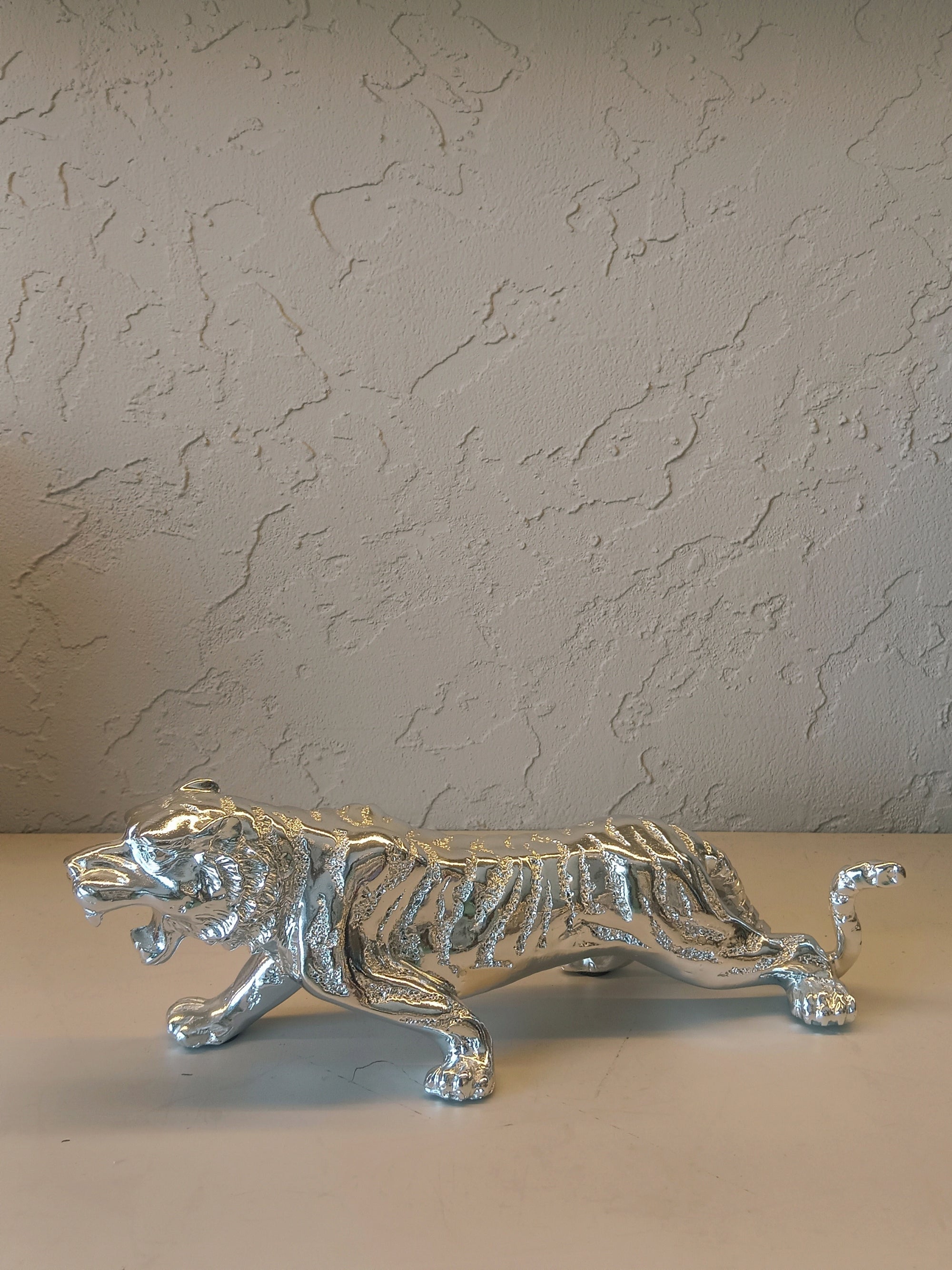 Striking Silver Tiger In Dynamic Prowling Pose