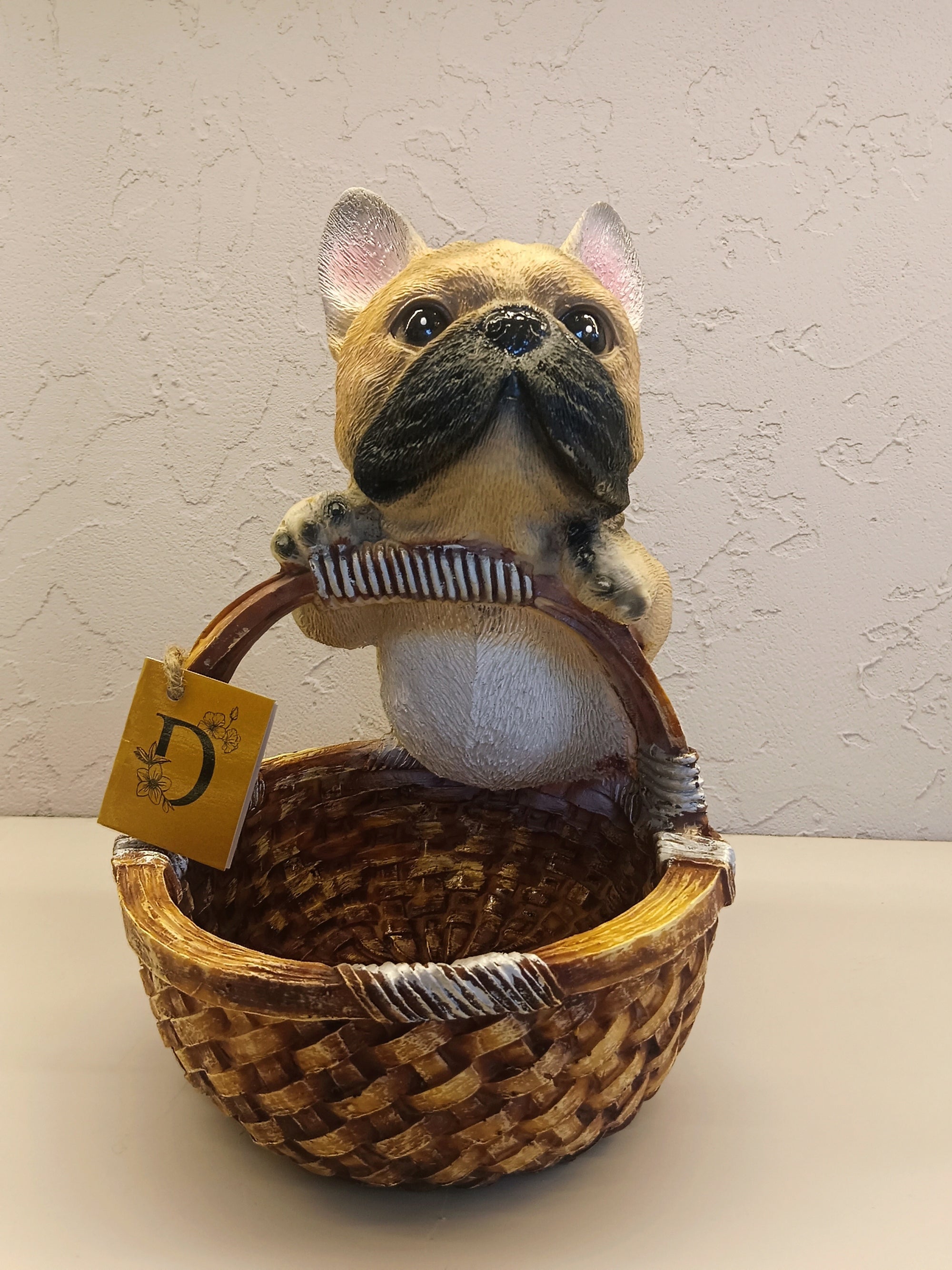 Decorative Resin Basket With French  Bull Dog