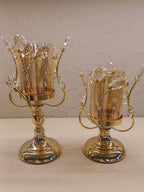 Elegant pair Of Gold -Finish Candle Holders With Crystals