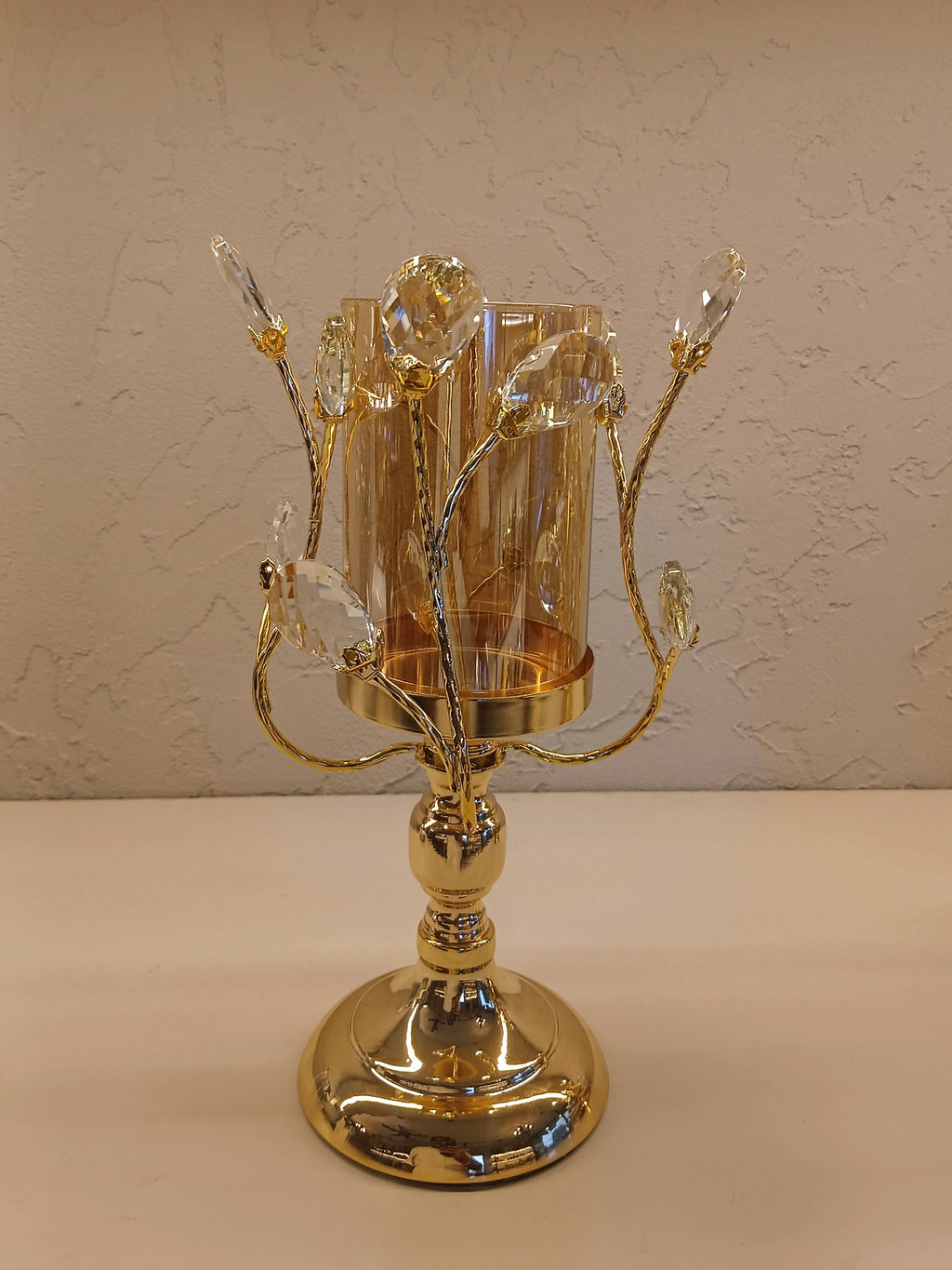 Elegant pair Of Gold -Finish Candle Holders With Crystals