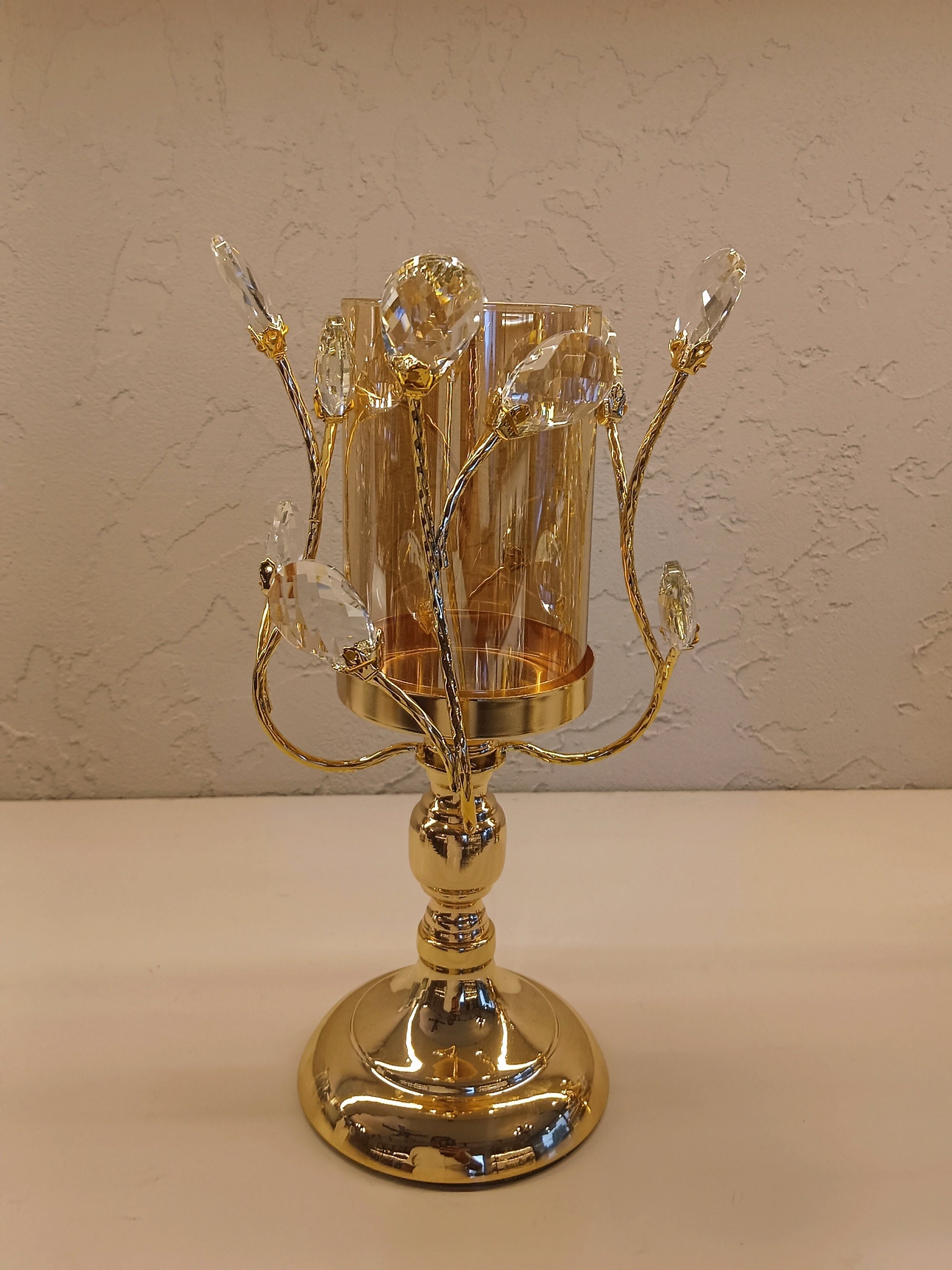 Elegant pair Of Gold -Finish Candle Holders With Crystals